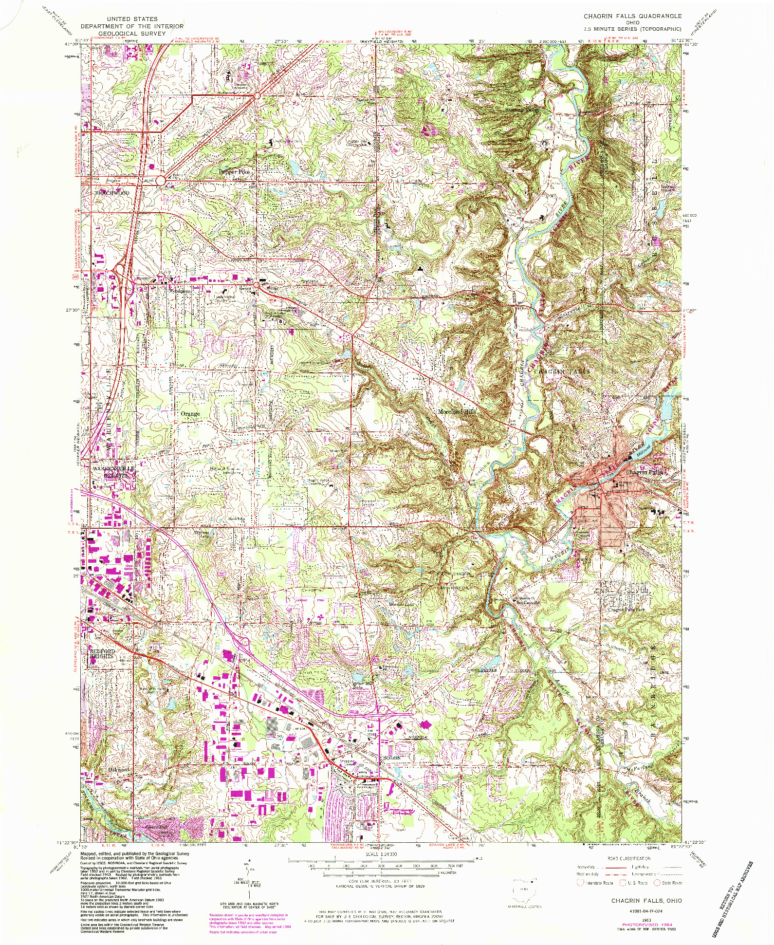 USGS 1:24000-SCALE QUADRANGLE FOR CHAGRIN FALLS, OH 1963