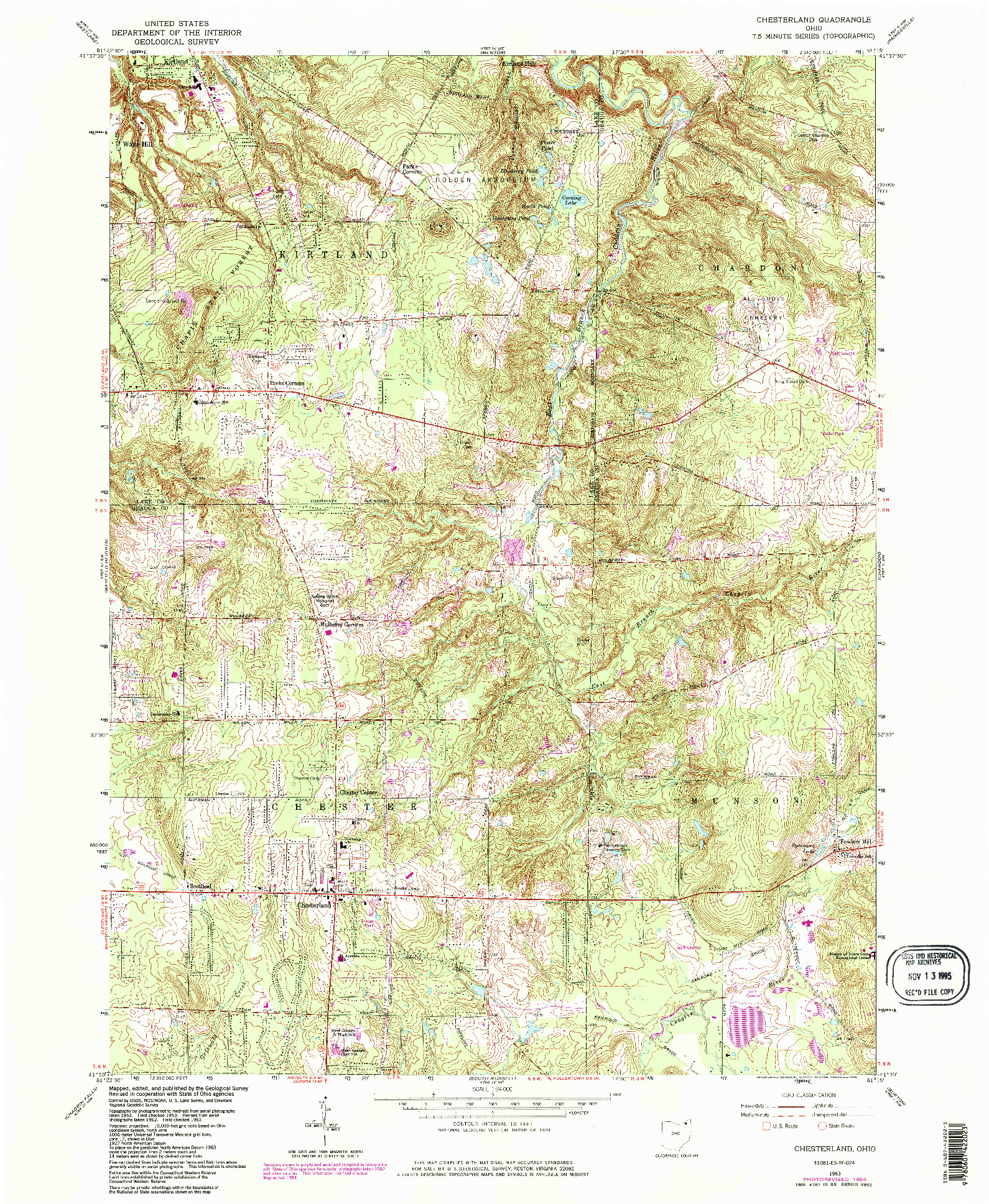 USGS 1:24000-SCALE QUADRANGLE FOR CHESTERLAND, OH 1963