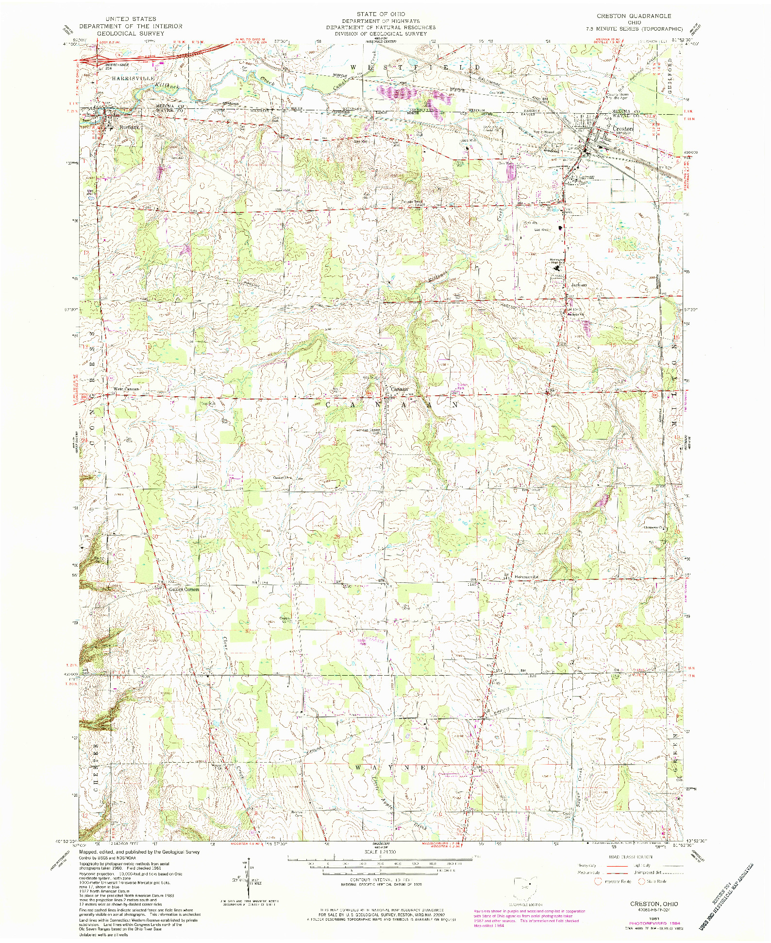 USGS 1:24000-SCALE QUADRANGLE FOR CRESTON, OH 1961