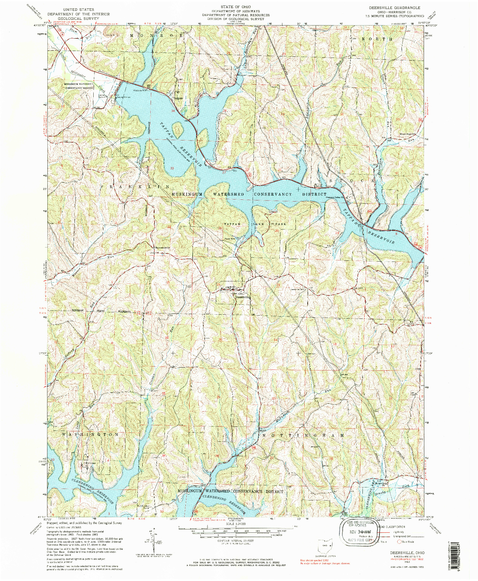 USGS 1:24000-SCALE QUADRANGLE FOR DEERSVILLE, OH 1961