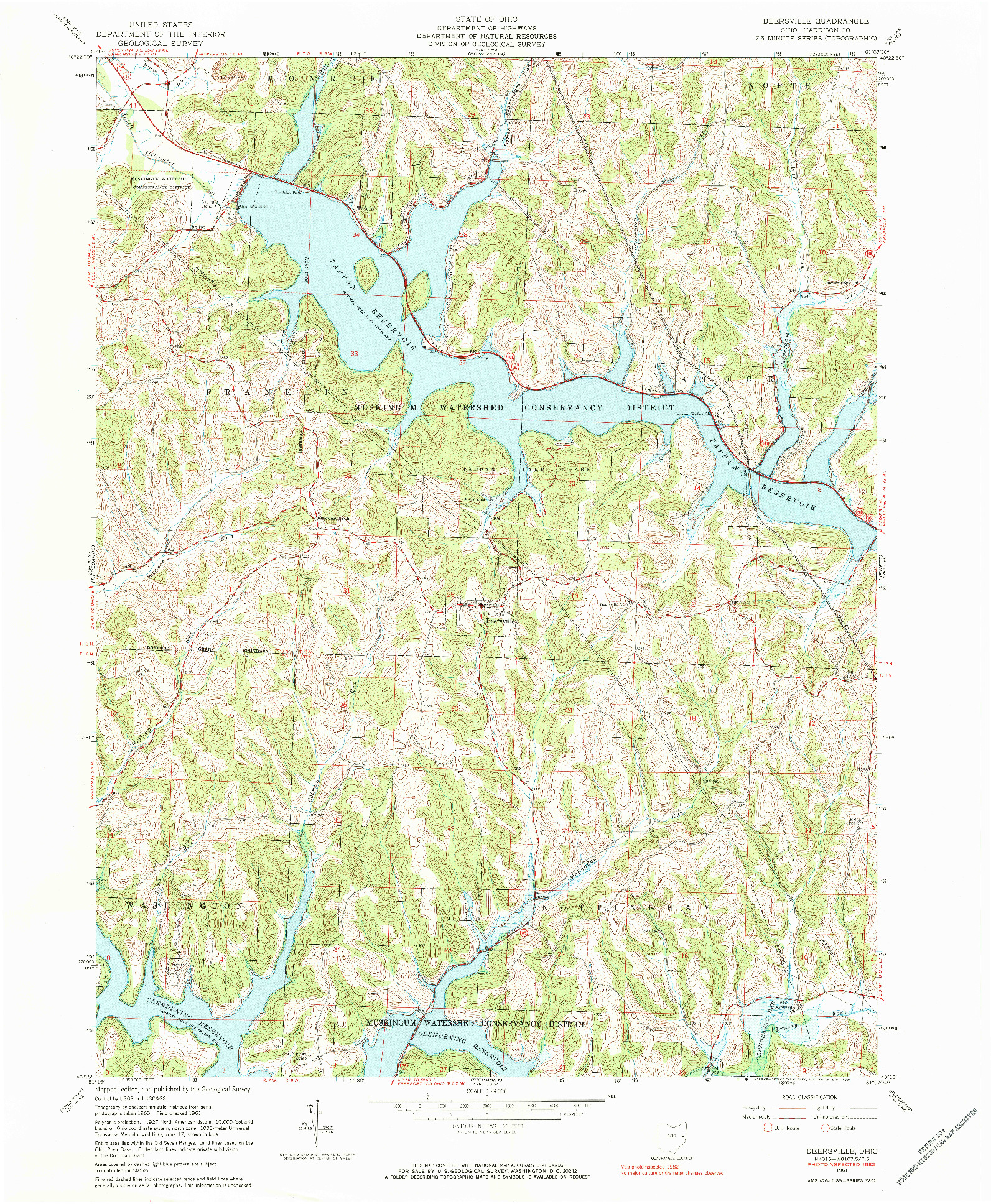 USGS 1:24000-SCALE QUADRANGLE FOR DEERSVILLE, OH 1961