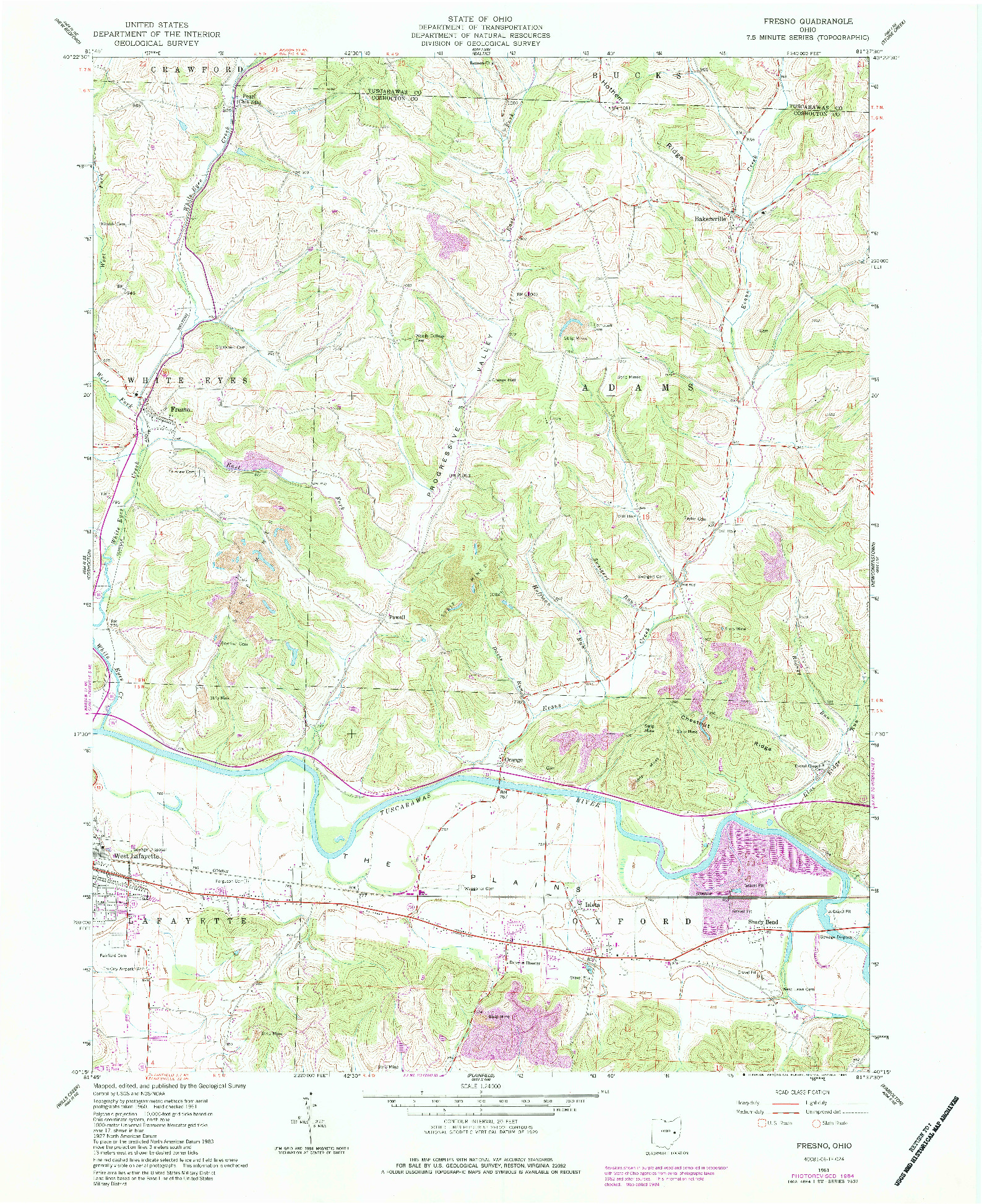 USGS 1:24000-SCALE QUADRANGLE FOR FRESNO, OH 1961