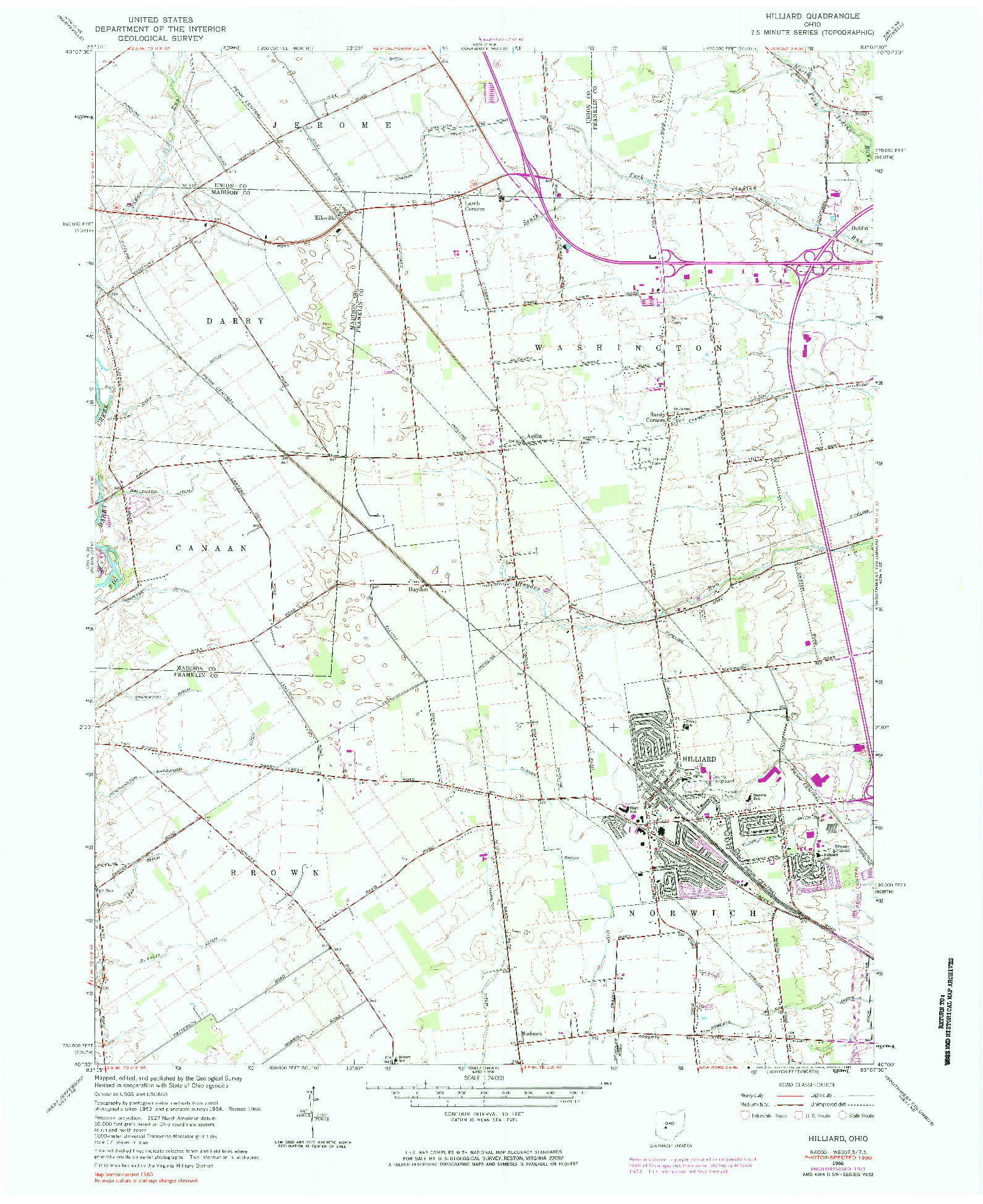 USGS 1:24000-SCALE QUADRANGLE FOR HILLIARD, OH 1966