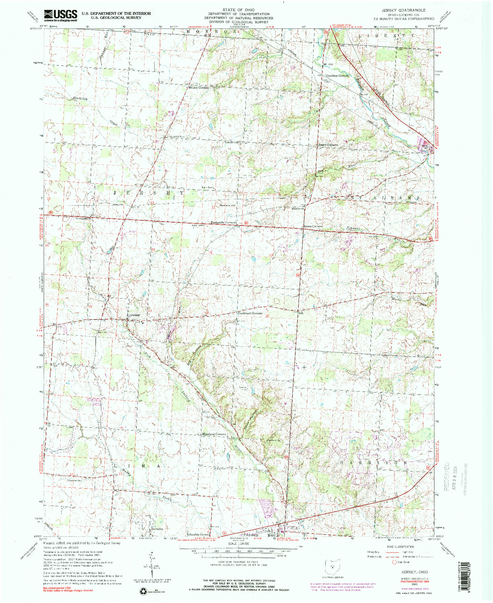 USGS 1:24000-SCALE QUADRANGLE FOR JERSEY, OH 1961