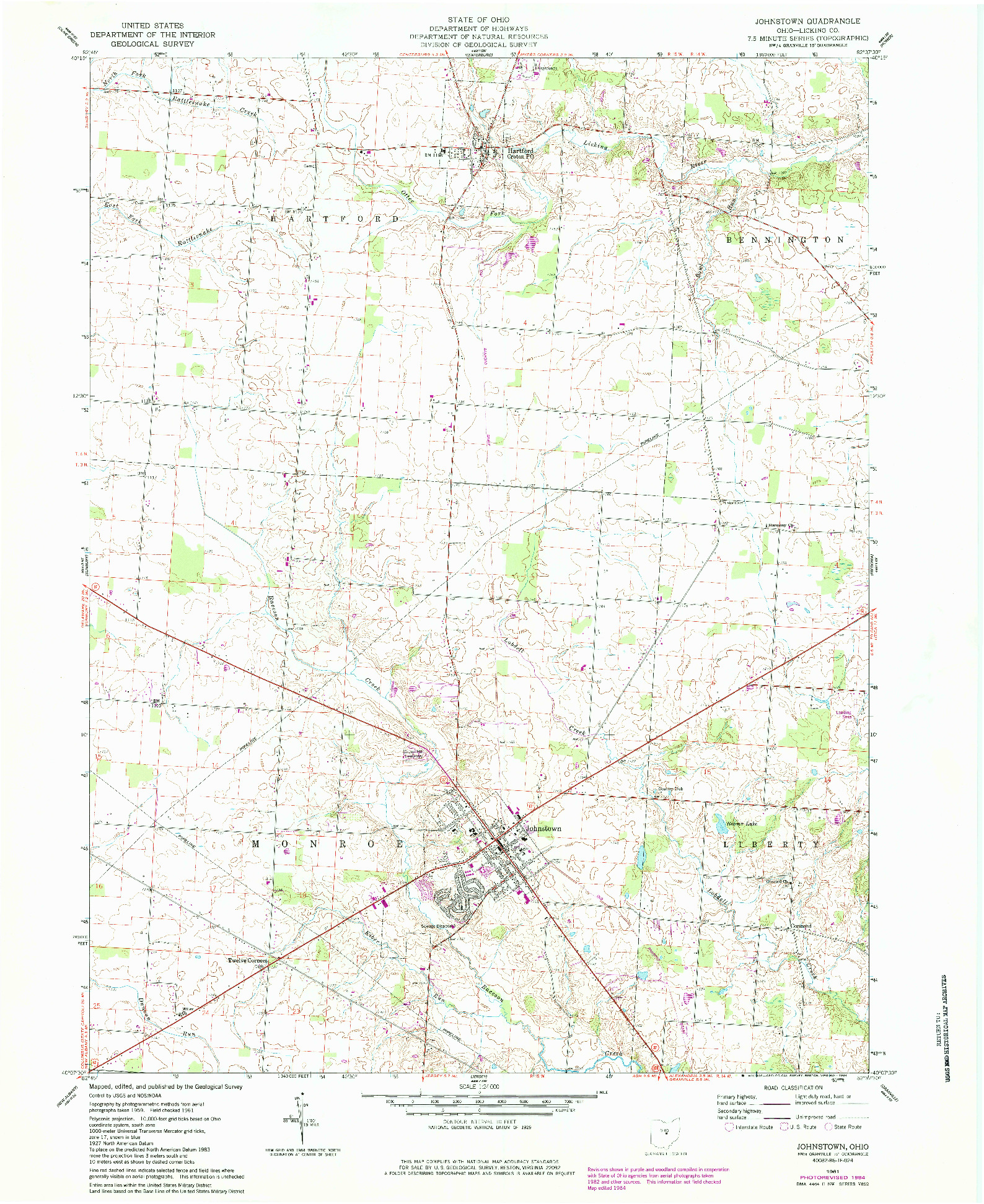 USGS 1:24000-SCALE QUADRANGLE FOR JOHNSTOWN, OH 1961