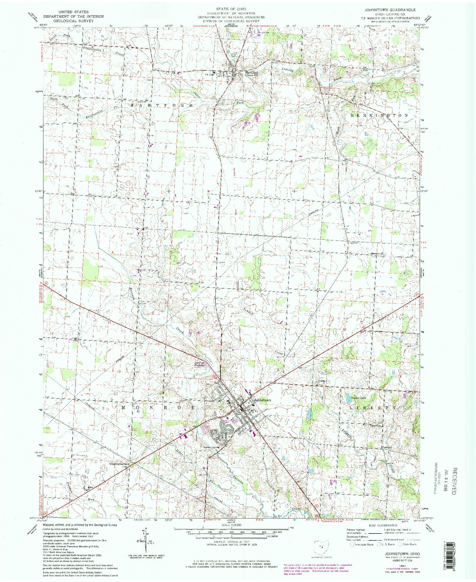 USGS 1:24000-SCALE QUADRANGLE FOR JOHNSTOWN, OH 1961