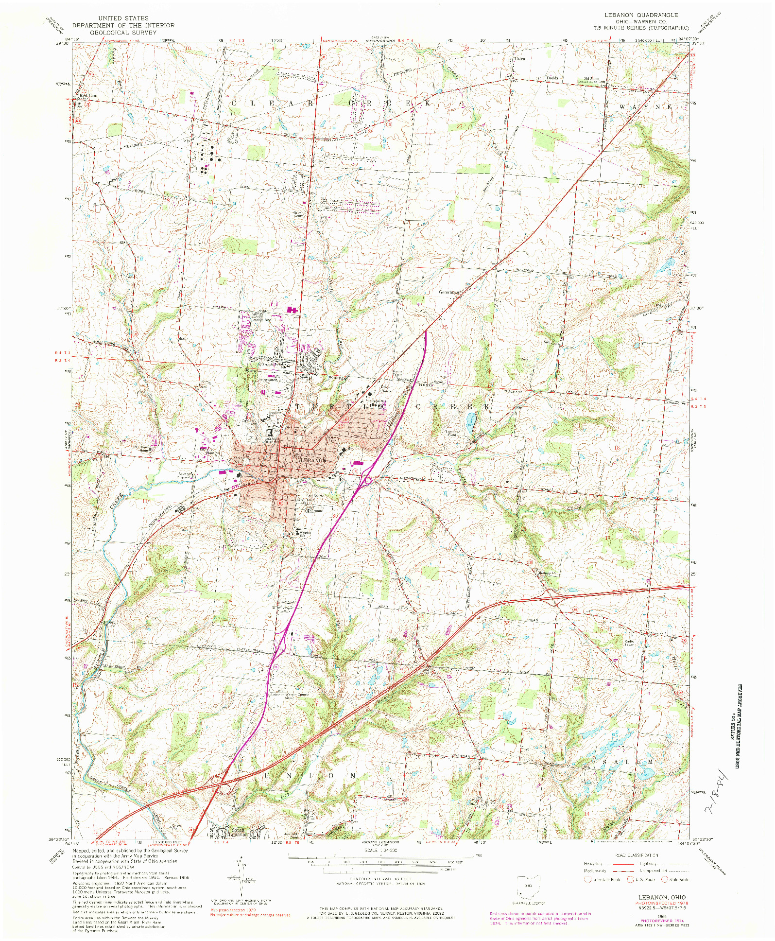 USGS 1:24000-SCALE QUADRANGLE FOR LEBANON, OH 1966