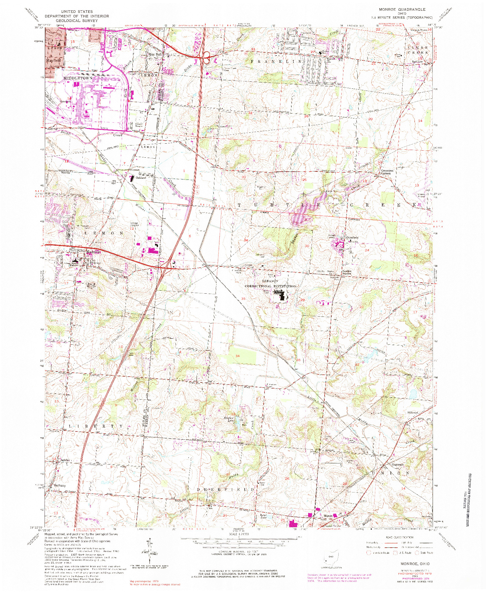 USGS 1:24000-SCALE QUADRANGLE FOR MONROE, OH 1965