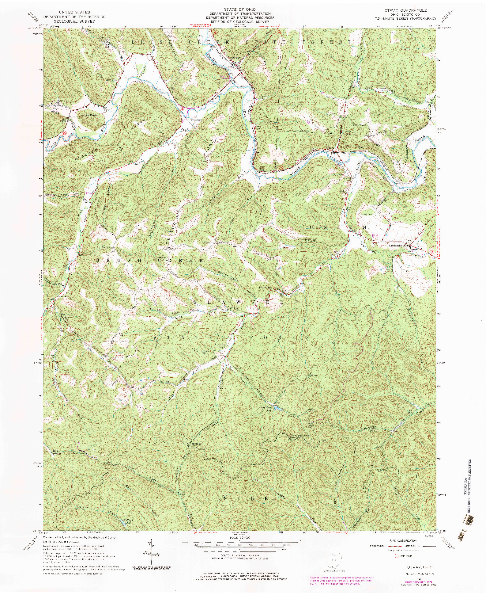 USGS 1:24000-SCALE QUADRANGLE FOR OTWAY, OH 1961