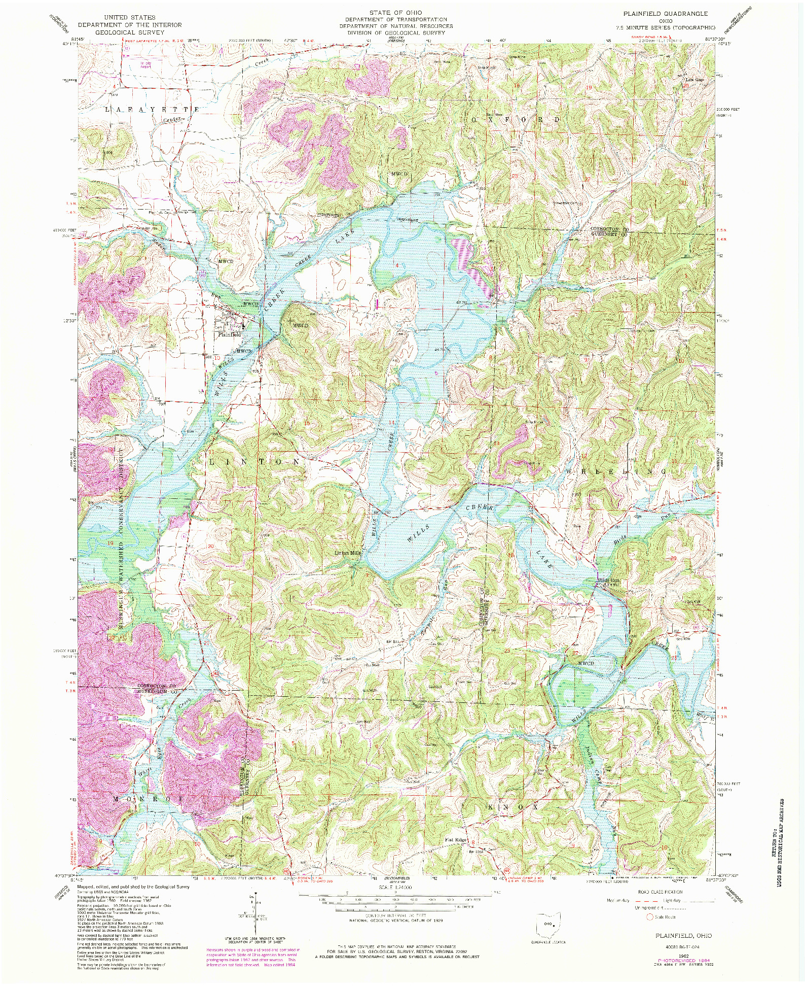 USGS 1:24000-SCALE QUADRANGLE FOR PLAINFIELD, OH 1962