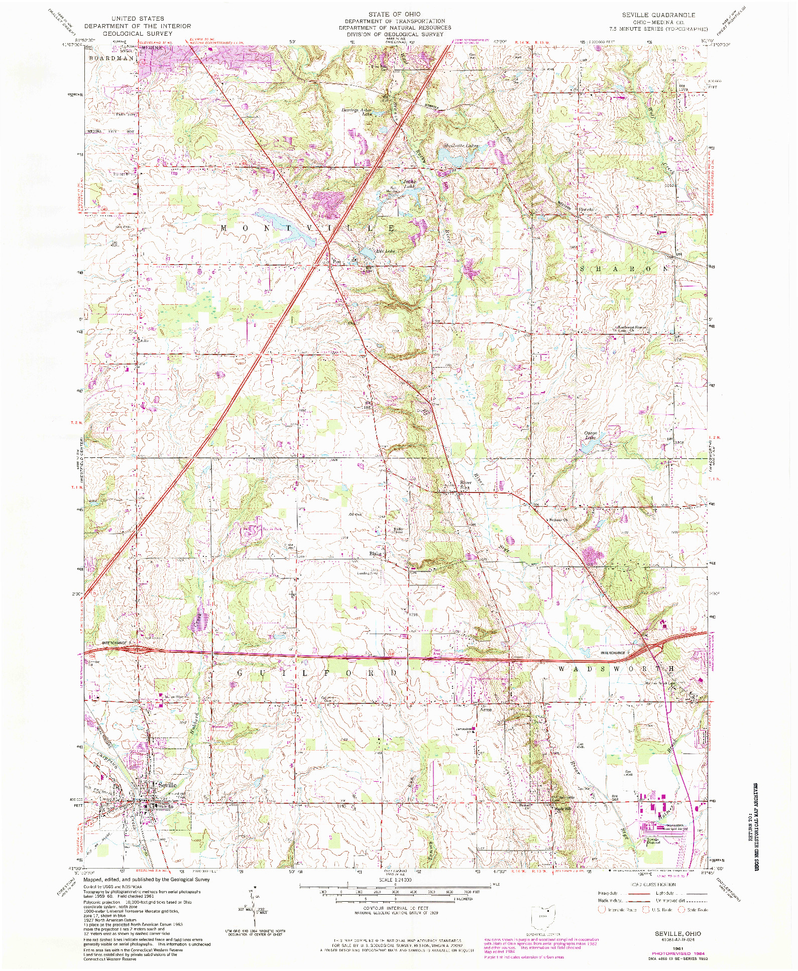 USGS 1:24000-SCALE QUADRANGLE FOR SEVILLE, OH 1961