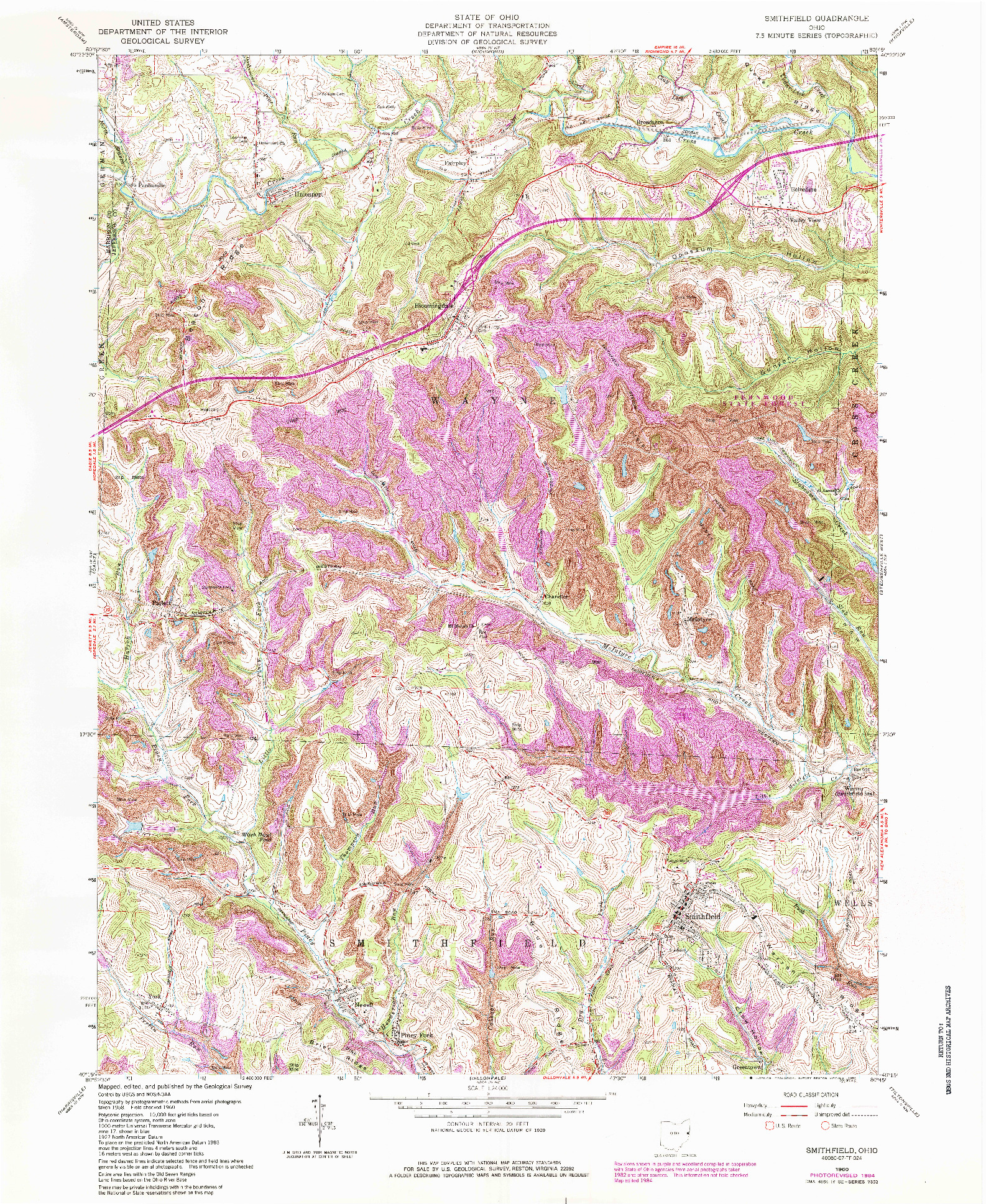 USGS 1:24000-SCALE QUADRANGLE FOR SMITHFIELD, OH 1960