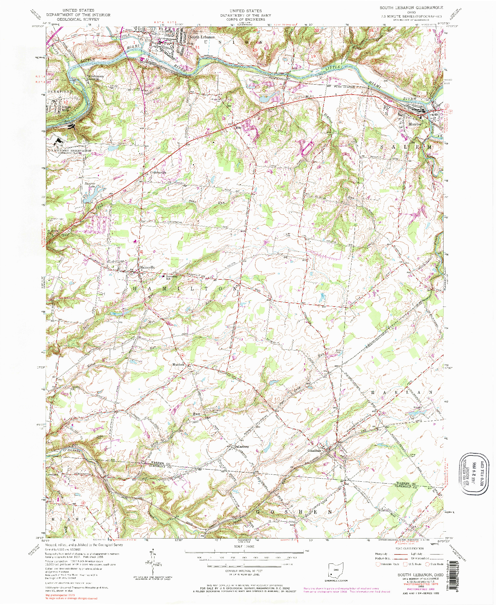 USGS 1:24000-SCALE QUADRANGLE FOR SOUTH LEBANON, OH 1955