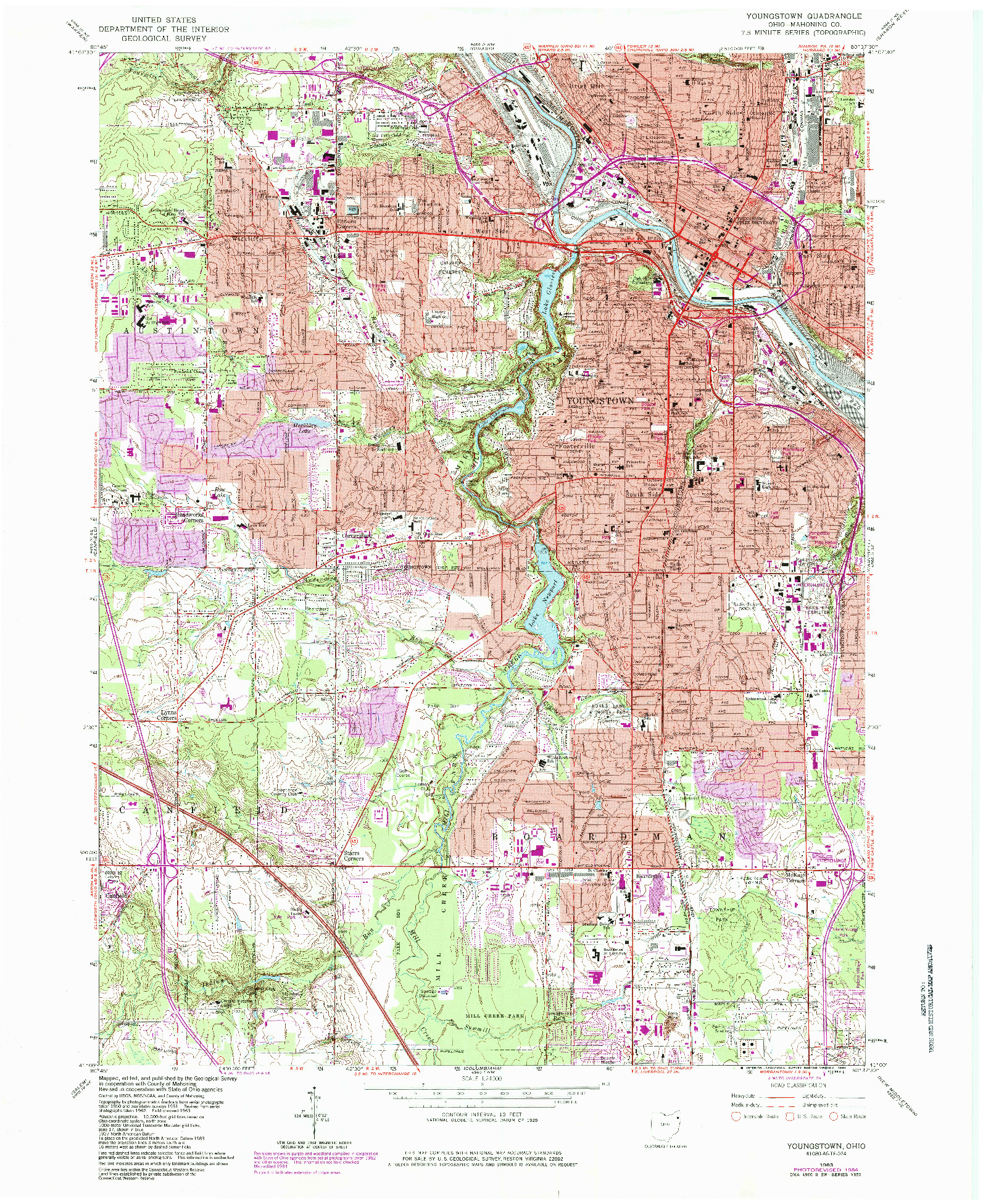 USGS 1:24000-SCALE QUADRANGLE FOR YOUNGSTOWN, OH 1963