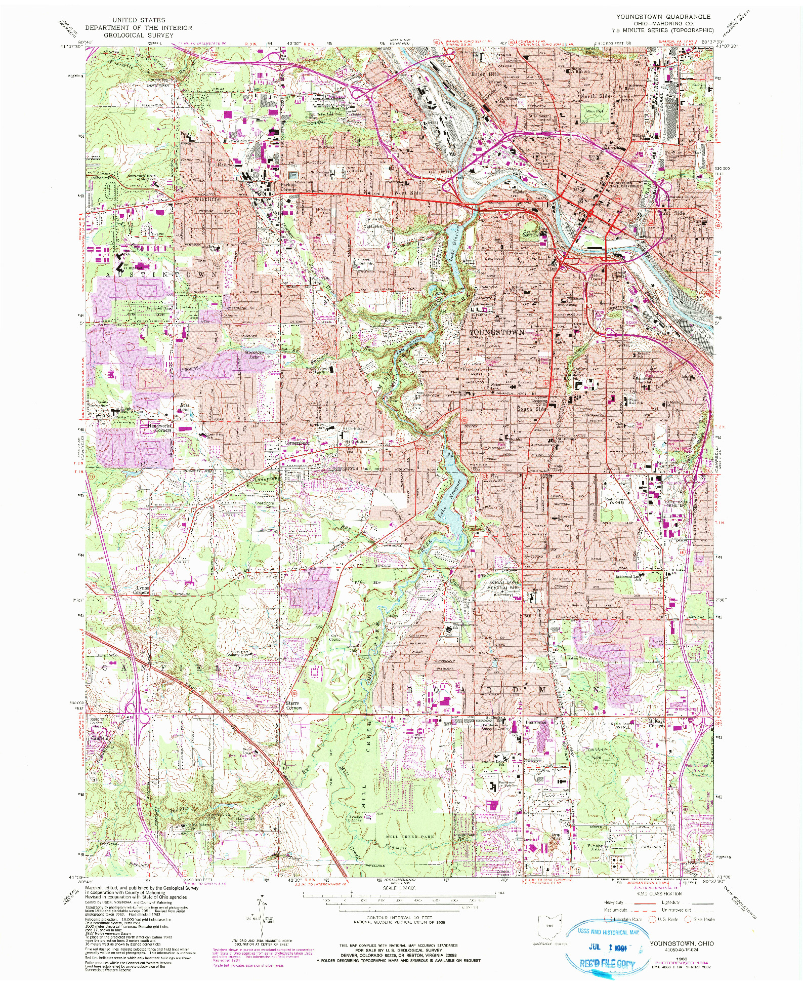 USGS 1:24000-SCALE QUADRANGLE FOR YOUNGSTOWN, OH 1963