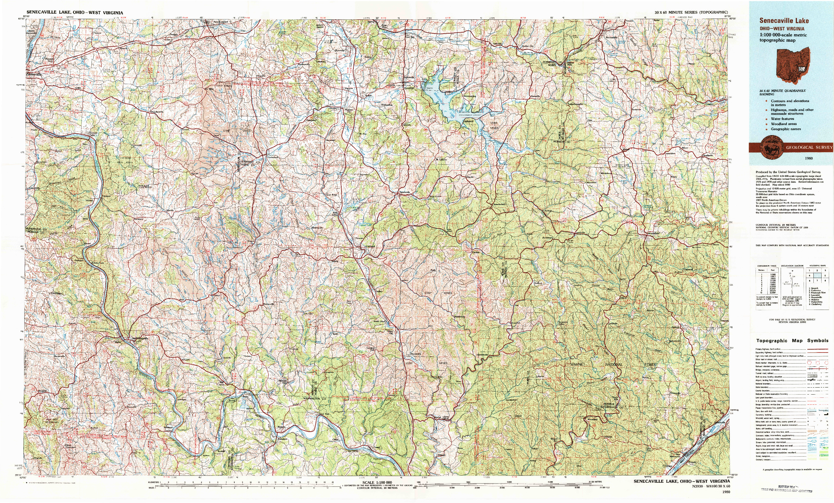 USGS 1:100000-SCALE QUADRANGLE FOR SENECAVILLE LAKE, OH 1980