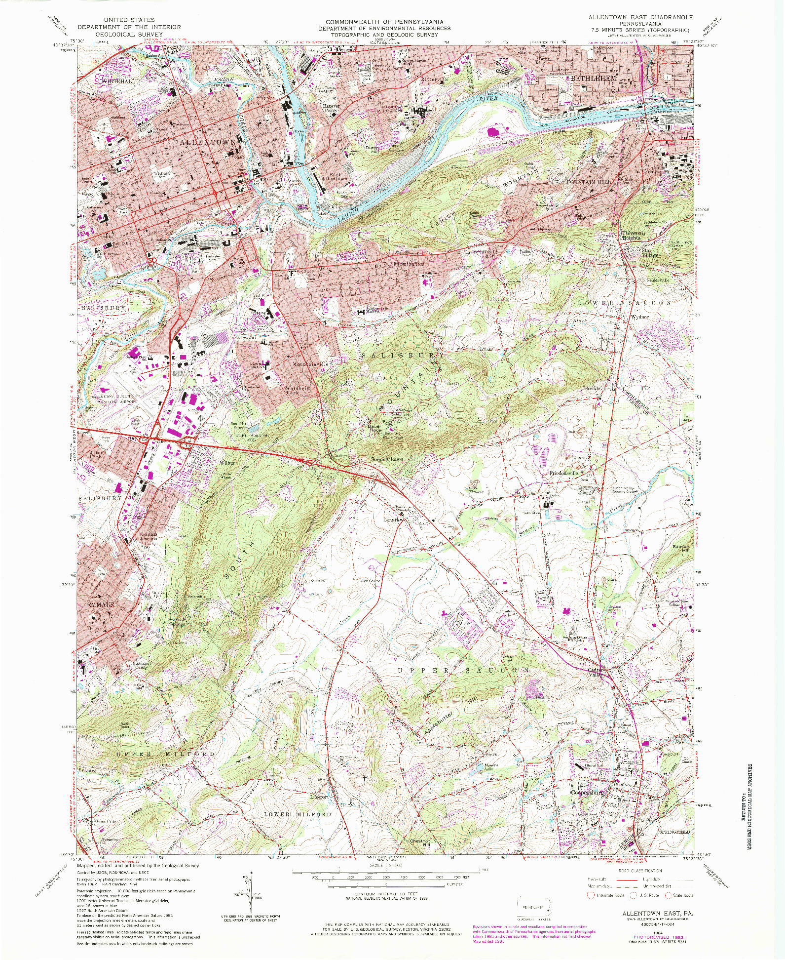 USGS 1:24000-SCALE QUADRANGLE FOR ALLENTOWN EAST, PA 1964