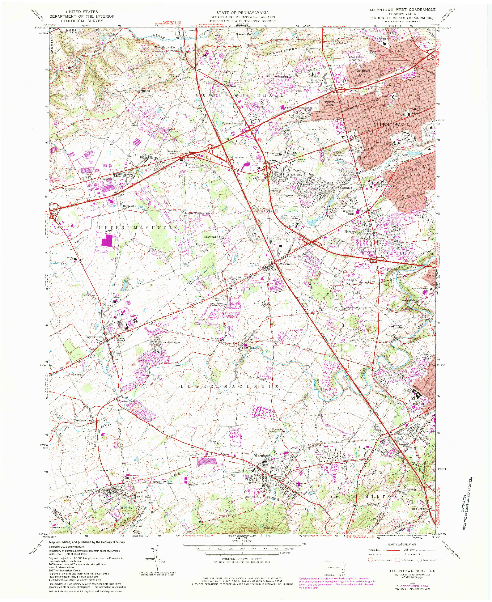 USGS 1:24000-SCALE QUADRANGLE FOR ALLENTOWN WEST, PA 1964