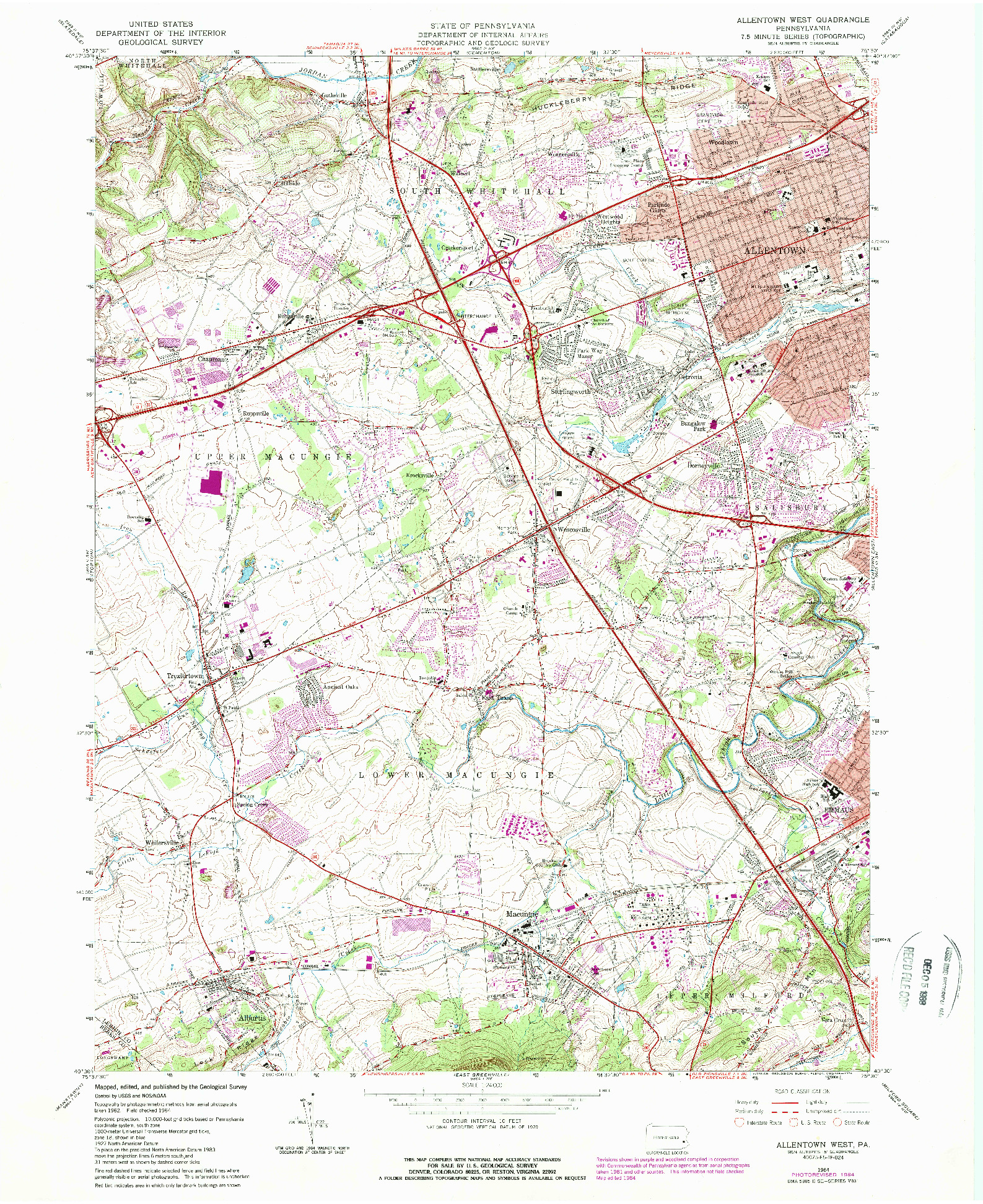 USGS 1:24000-SCALE QUADRANGLE FOR ALLENTOWN WEST, PA 1964