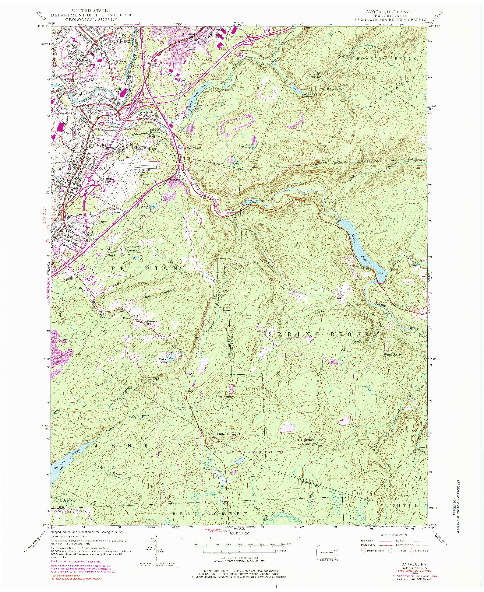 USGS 1:24000-SCALE QUADRANGLE FOR AVOCA, PA 1946