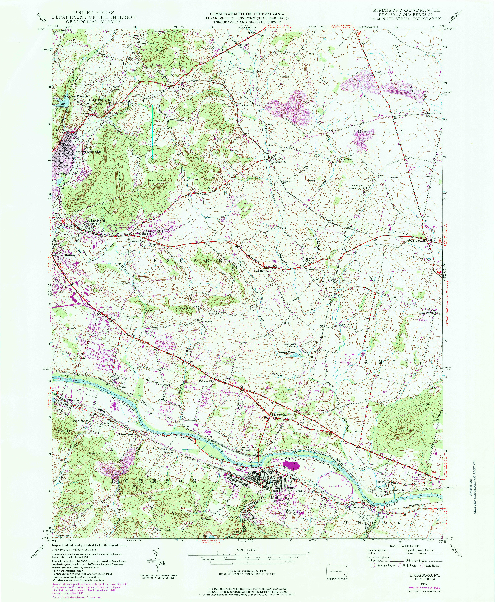 USGS 1:24000-SCALE QUADRANGLE FOR BIRDSBORO, PA 1947
