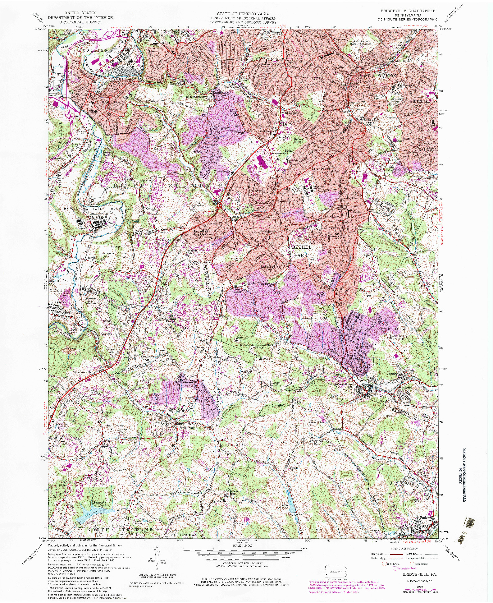 USGS 1:24000-SCALE QUADRANGLE FOR BRIDGEVILLE, PA 1960