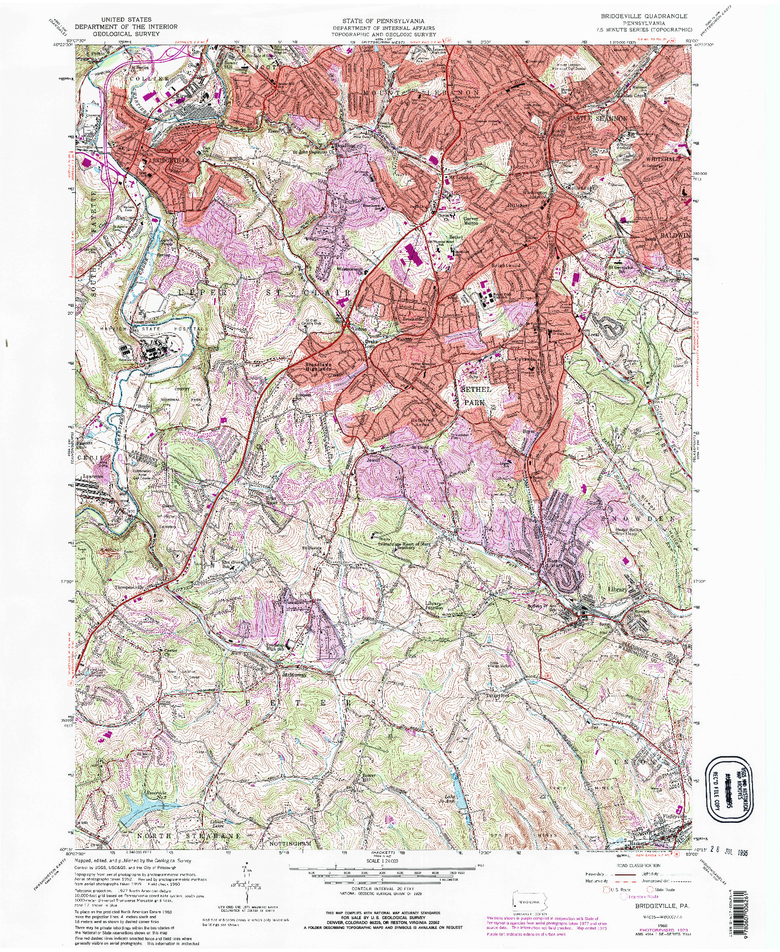 USGS 1:24000-SCALE QUADRANGLE FOR BRIDGEVILLE, PA 1960