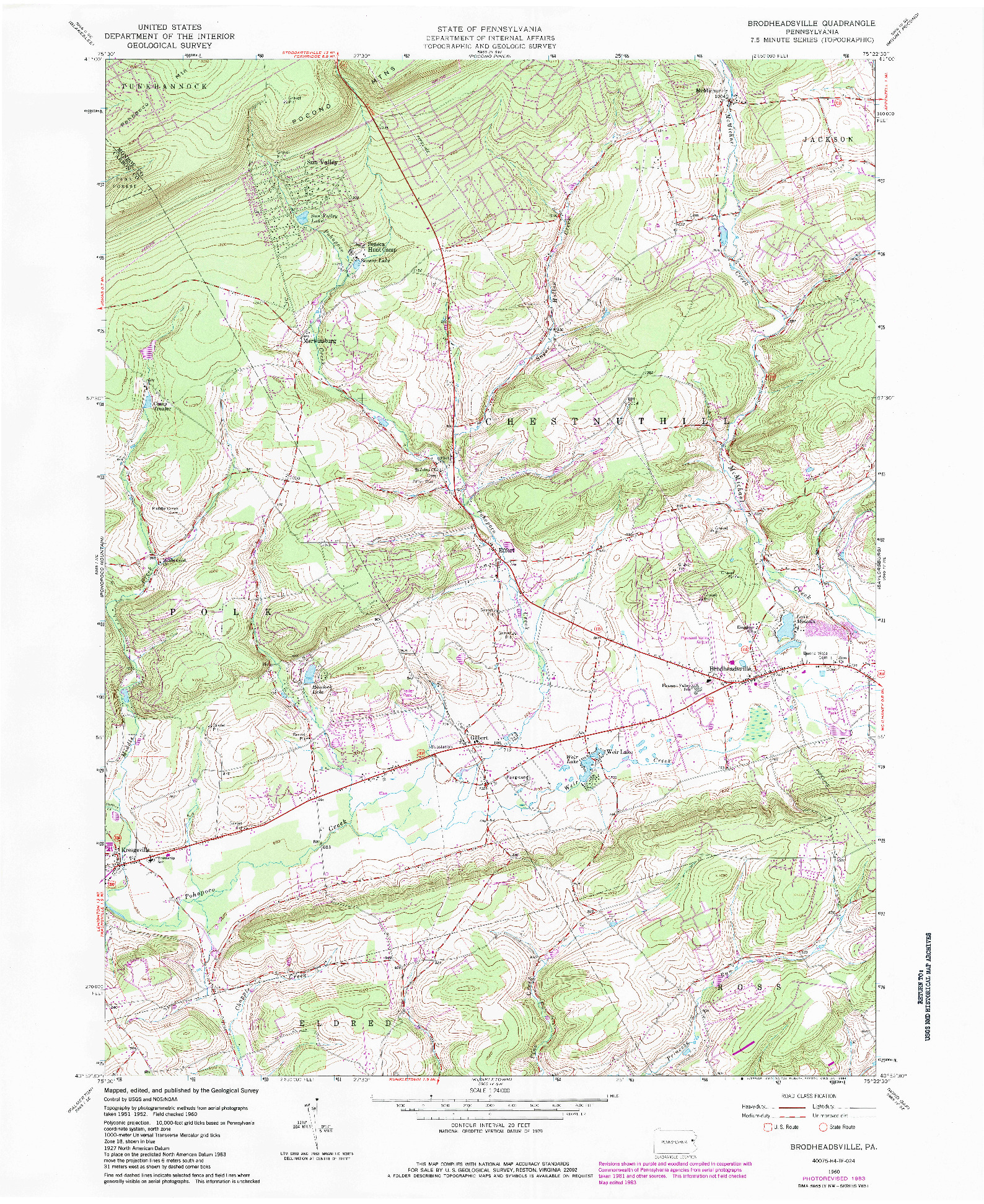 USGS 1:24000-SCALE QUADRANGLE FOR BROADHEADSVILLE, PA 1960