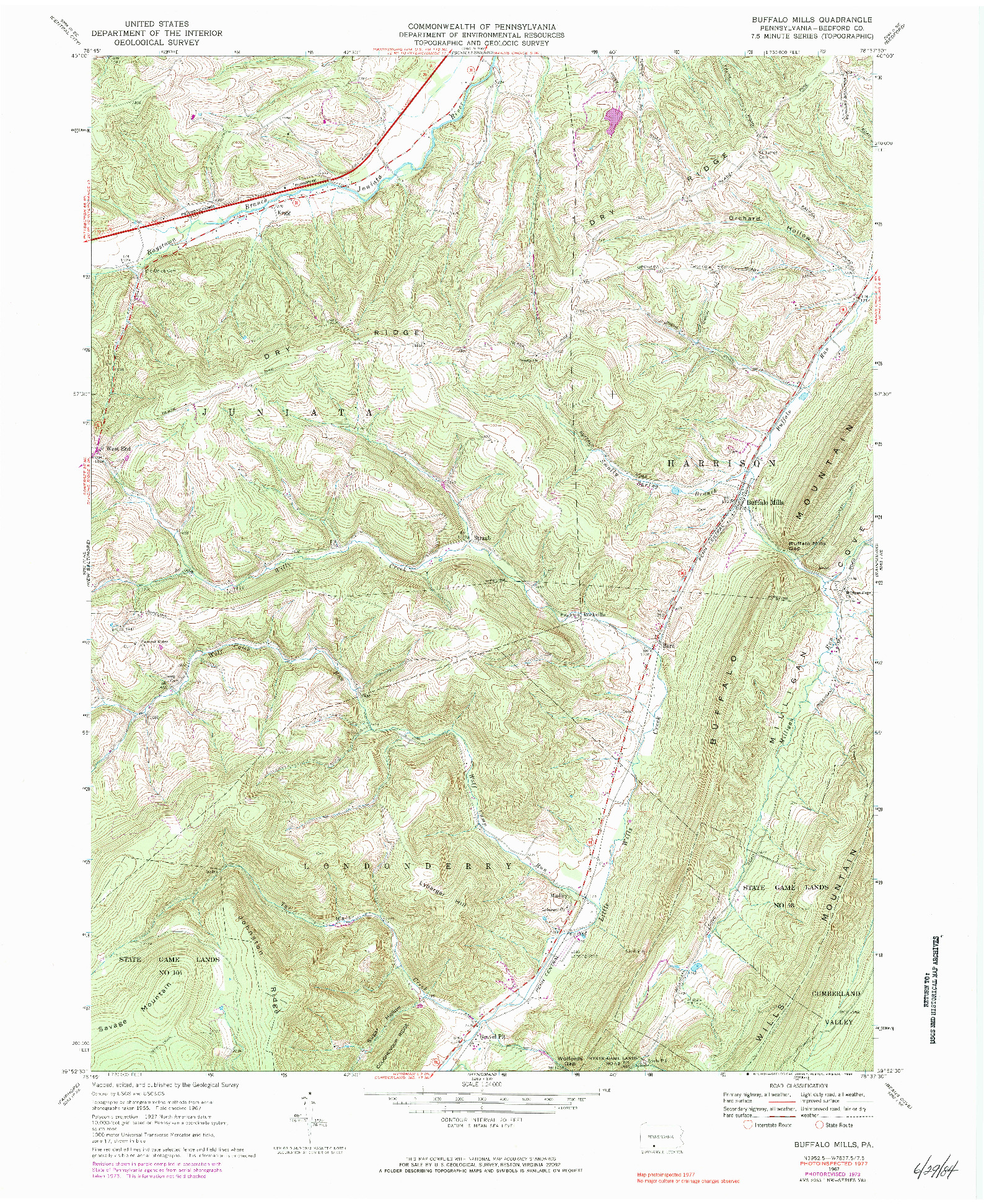 USGS 1:24000-SCALE QUADRANGLE FOR BUFFALO MILLS, PA 1967
