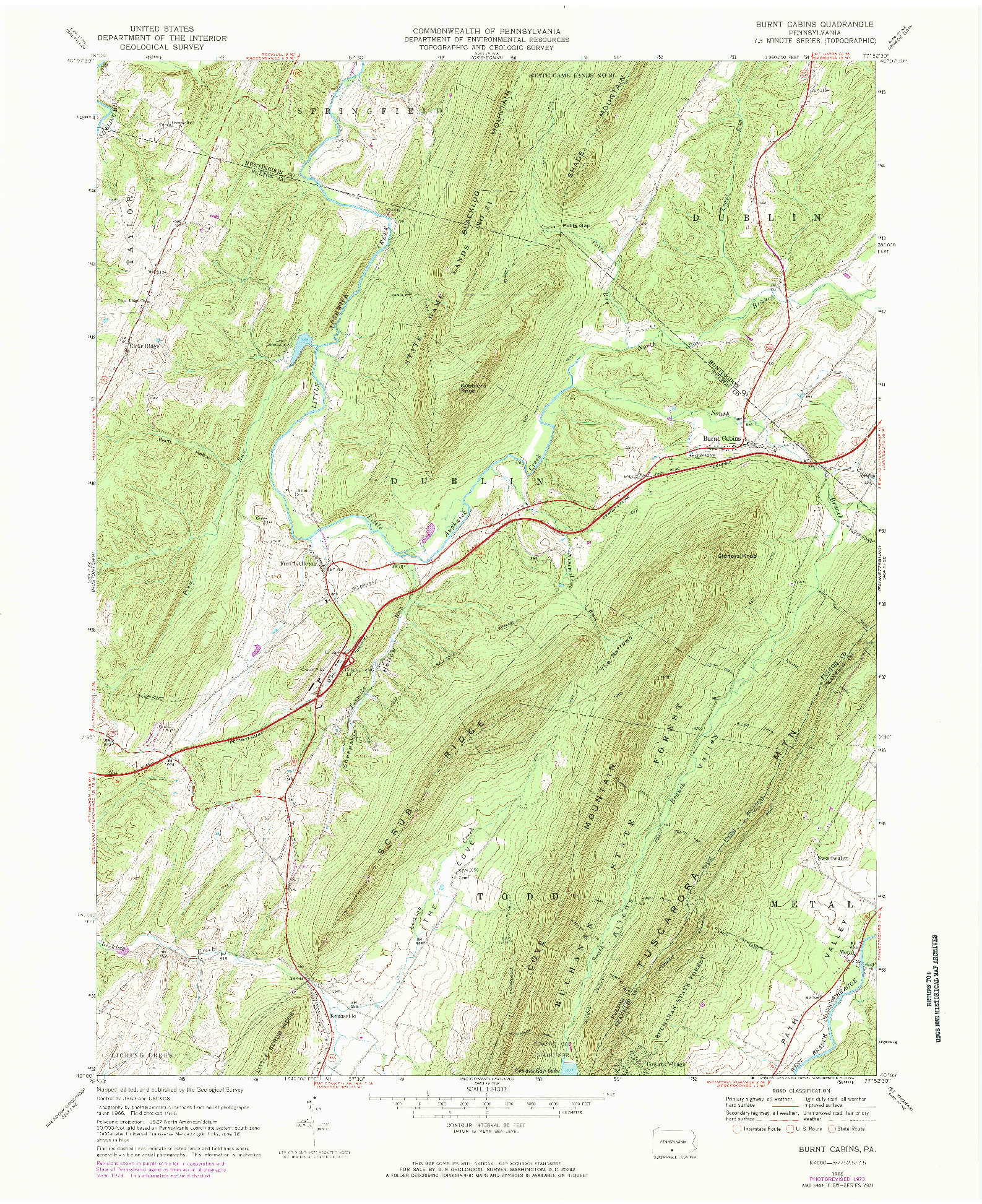 USGS 1:24000-SCALE QUADRANGLE FOR BURNT CABINS, PA 1966