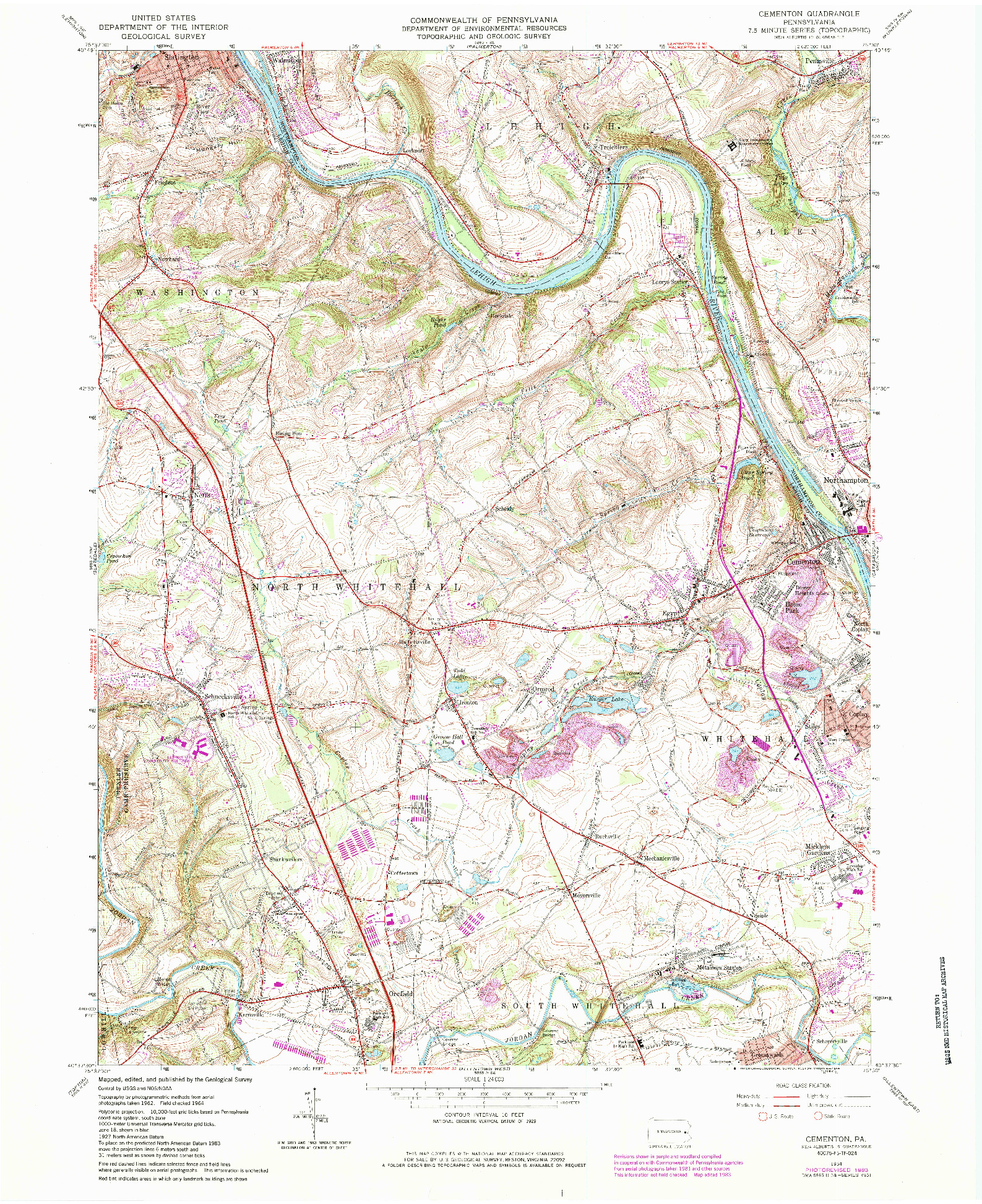 USGS 1:24000-SCALE QUADRANGLE FOR CEMENTON, PA 1964