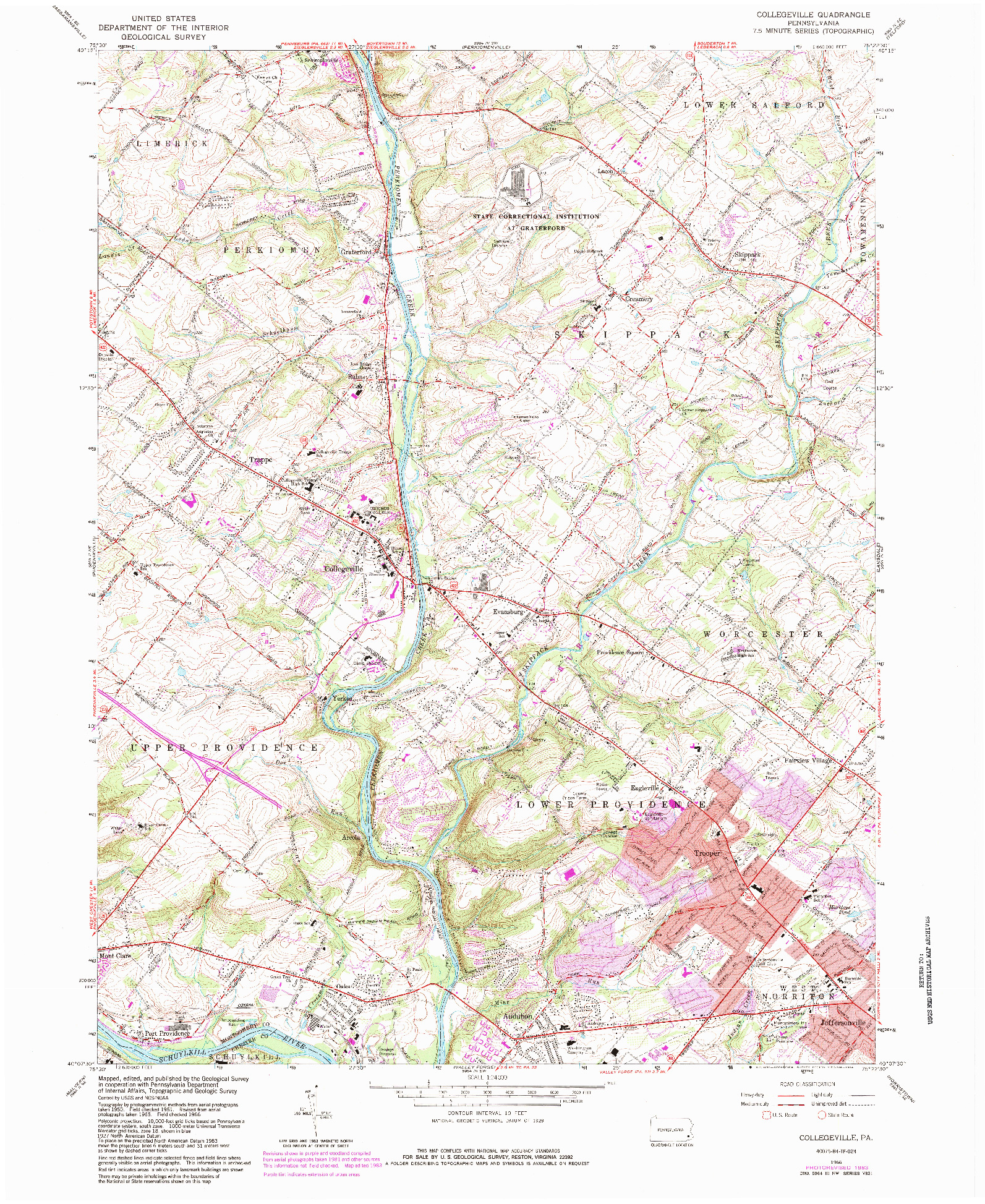 USGS 1:24000-SCALE QUADRANGLE FOR COLLEGEVILLE, PA 1966