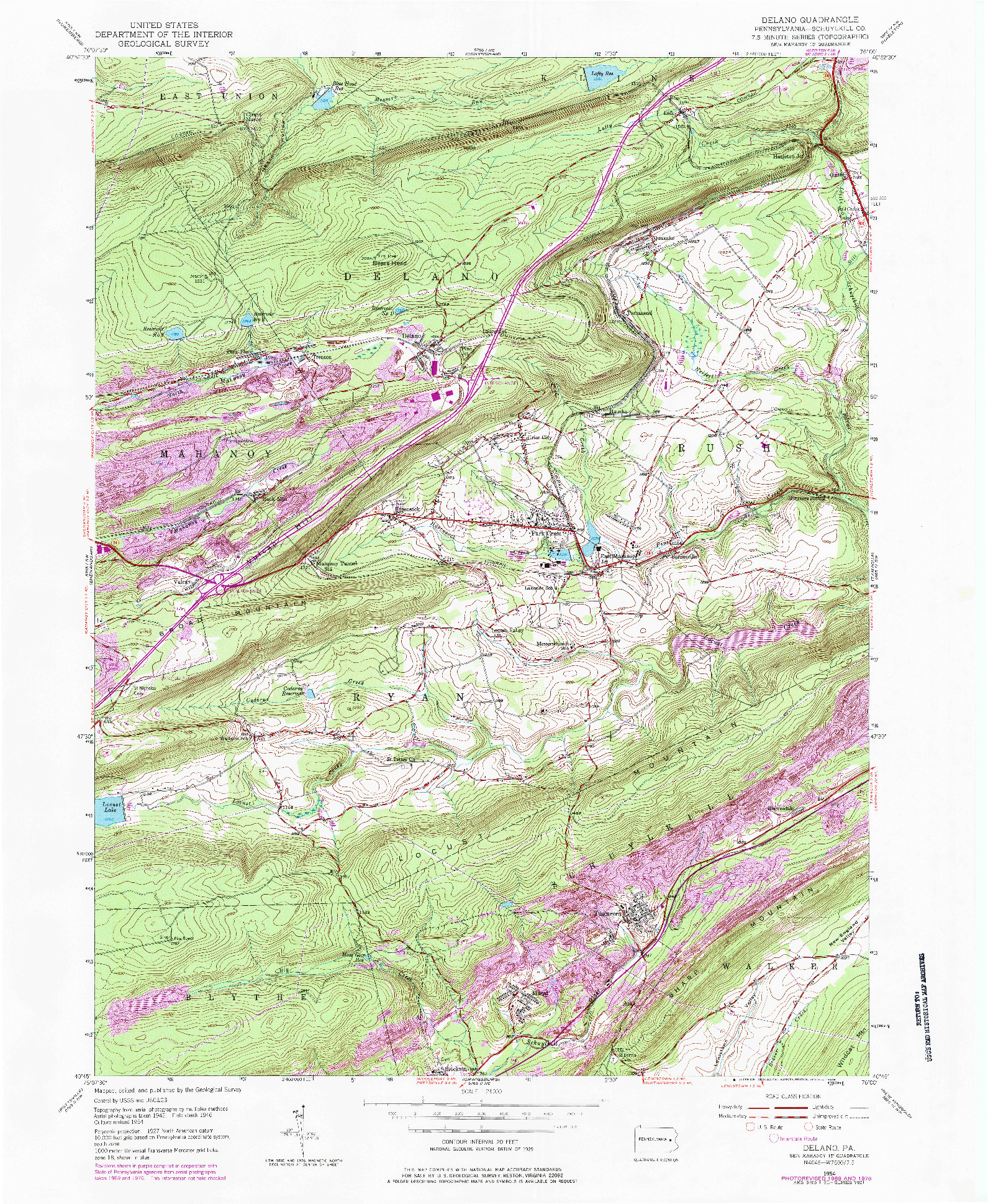 USGS 1:24000-SCALE QUADRANGLE FOR DELANO, PA 1954