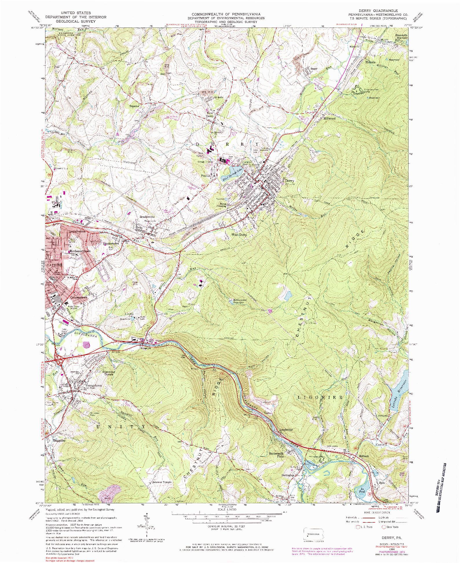 USGS 1:24000-SCALE QUADRANGLE FOR DERRY, PA 1964