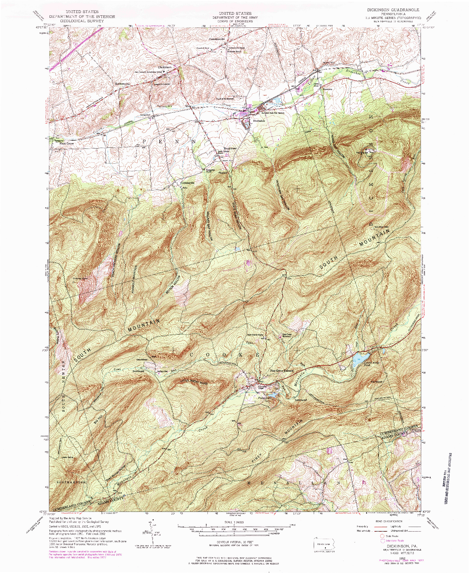 USGS 1:24000-SCALE QUADRANGLE FOR DICKINSON, PA 1952