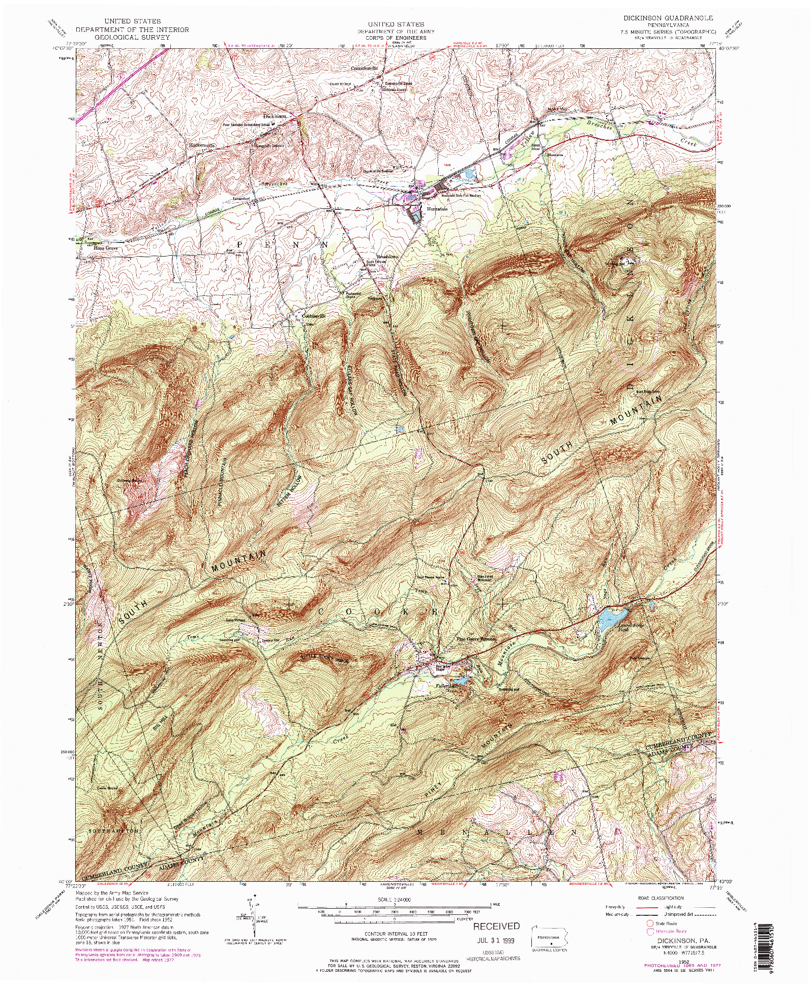 USGS 1:24000-SCALE QUADRANGLE FOR DICKINSON, PA 1952