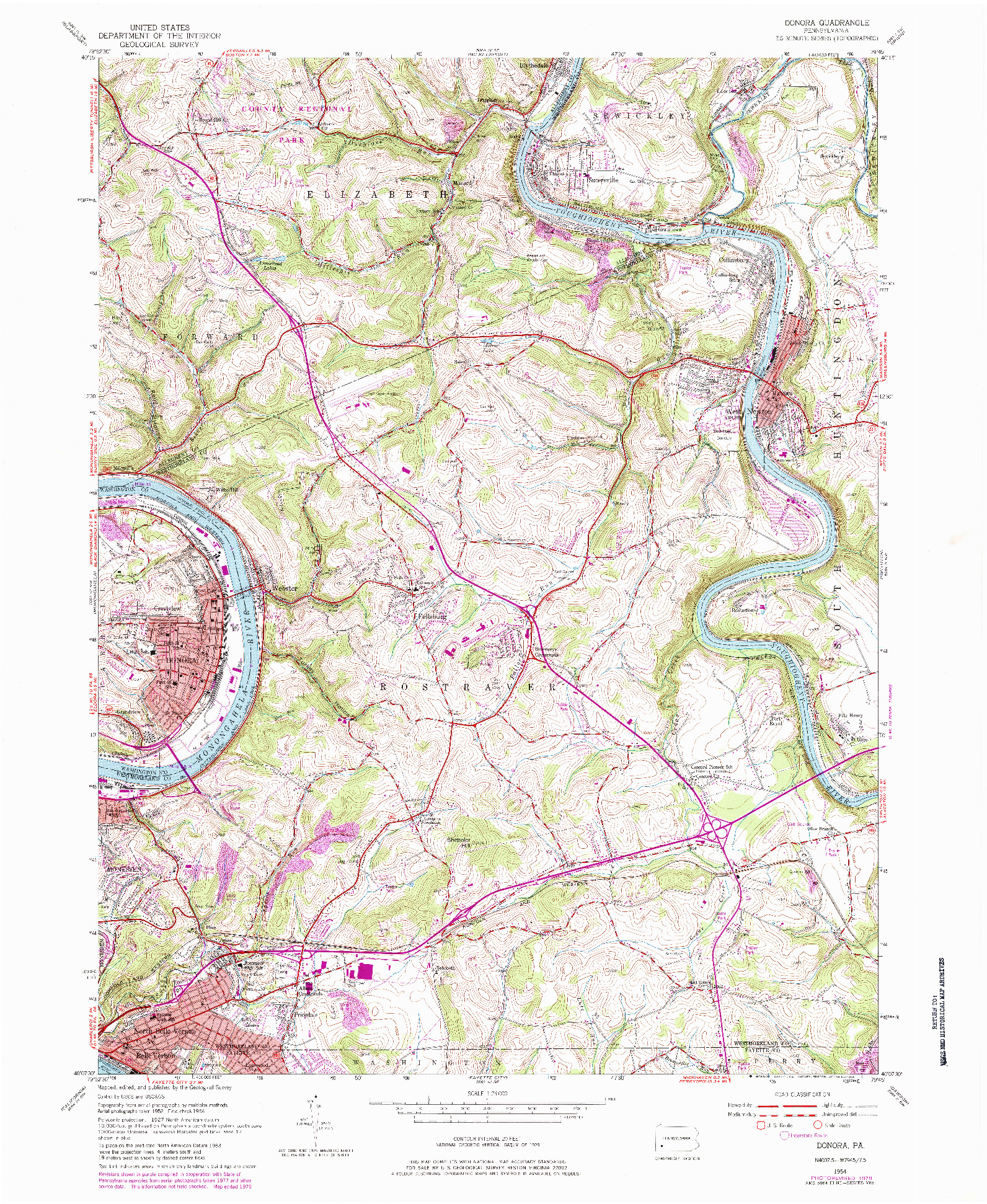 USGS 1:24000-SCALE QUADRANGLE FOR DONORA, PA 1954