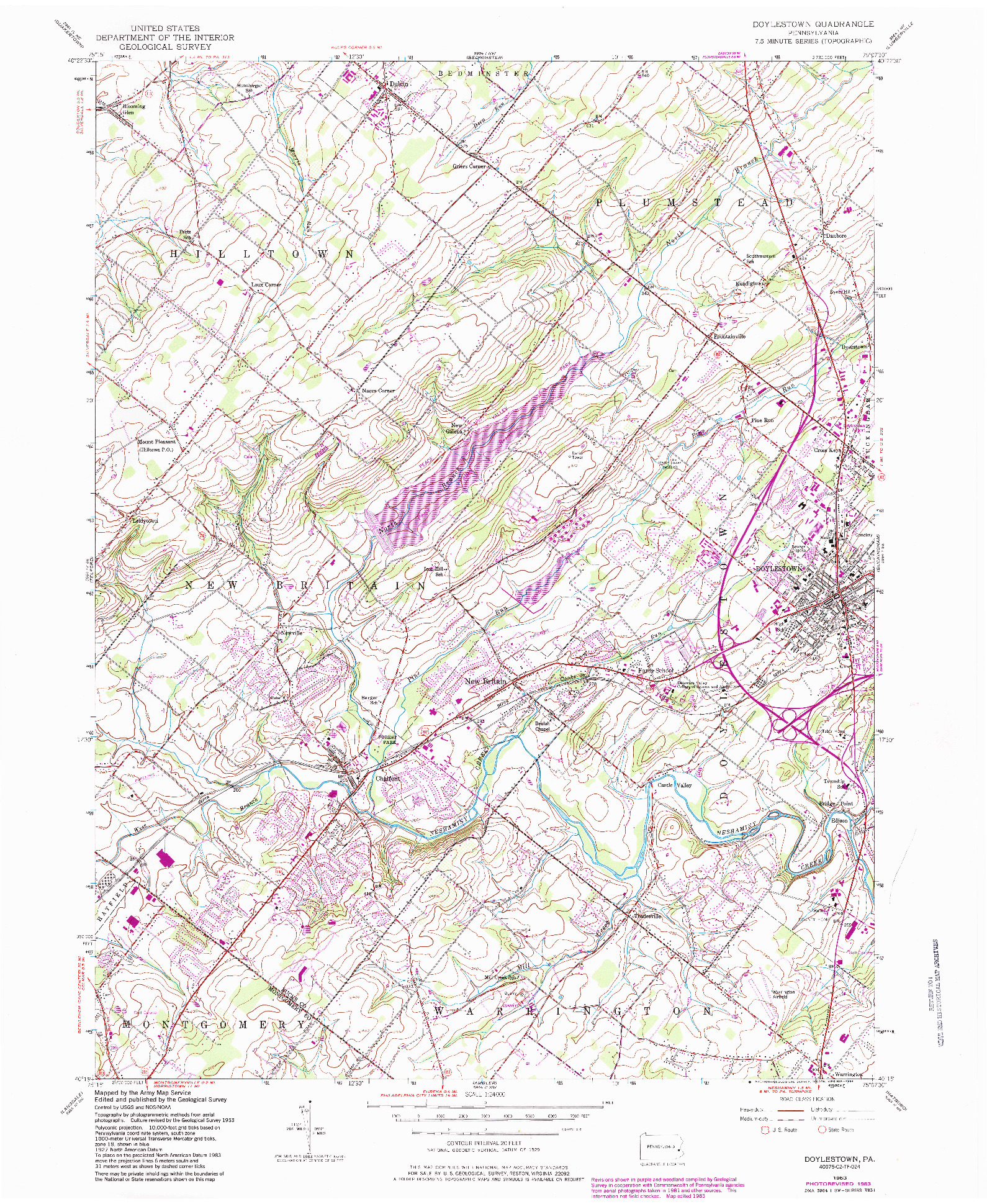 USGS 1:24000-SCALE QUADRANGLE FOR DOYLESTOWN, PA 1953