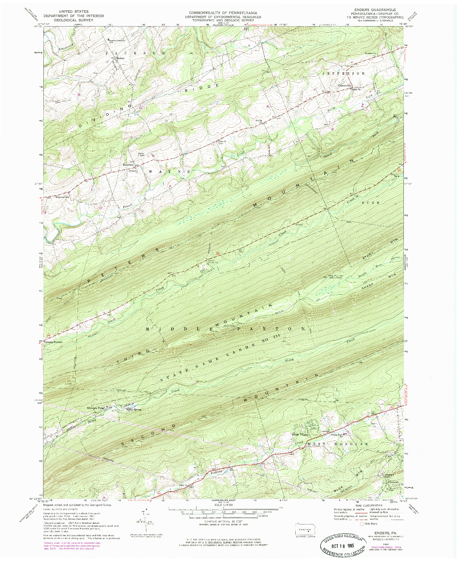 USGS 1:24000-SCALE QUADRANGLE FOR ENDERS, PA 1969