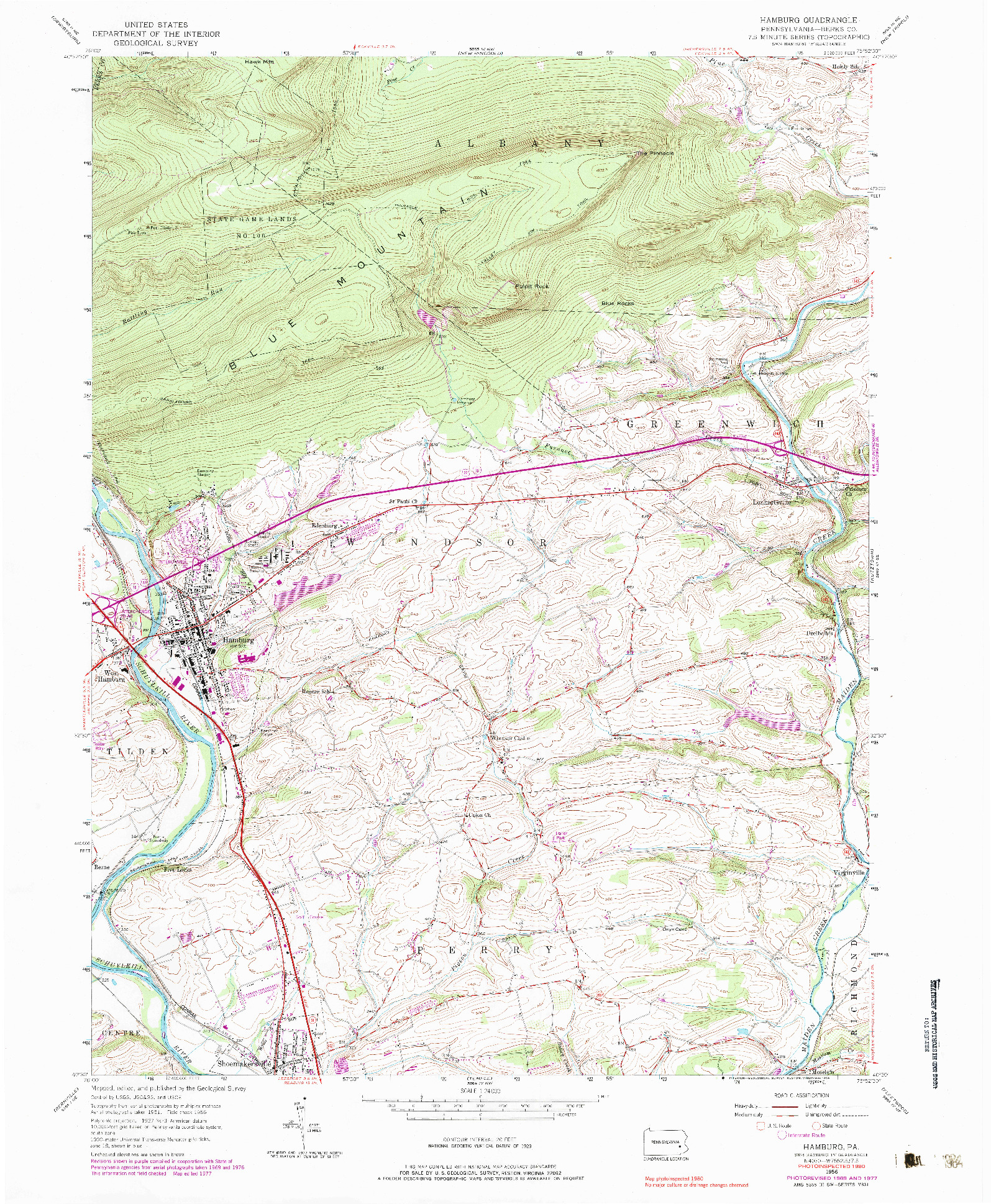 USGS 1:24000-SCALE QUADRANGLE FOR HAMBURG, PA 1956