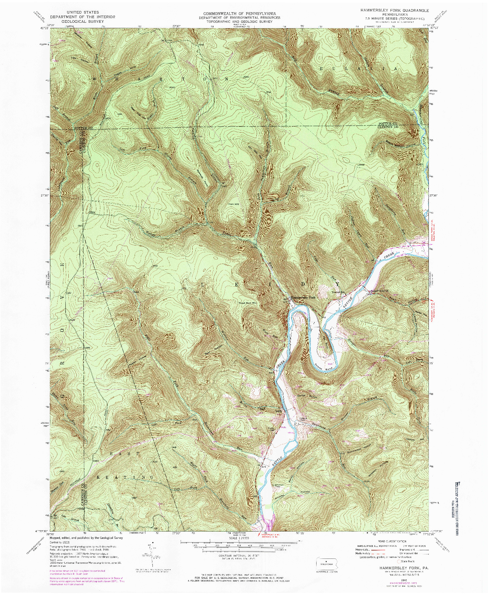 USGS 1:24000-SCALE QUADRANGLE FOR HAMMERSLEY FORK, PA 1946