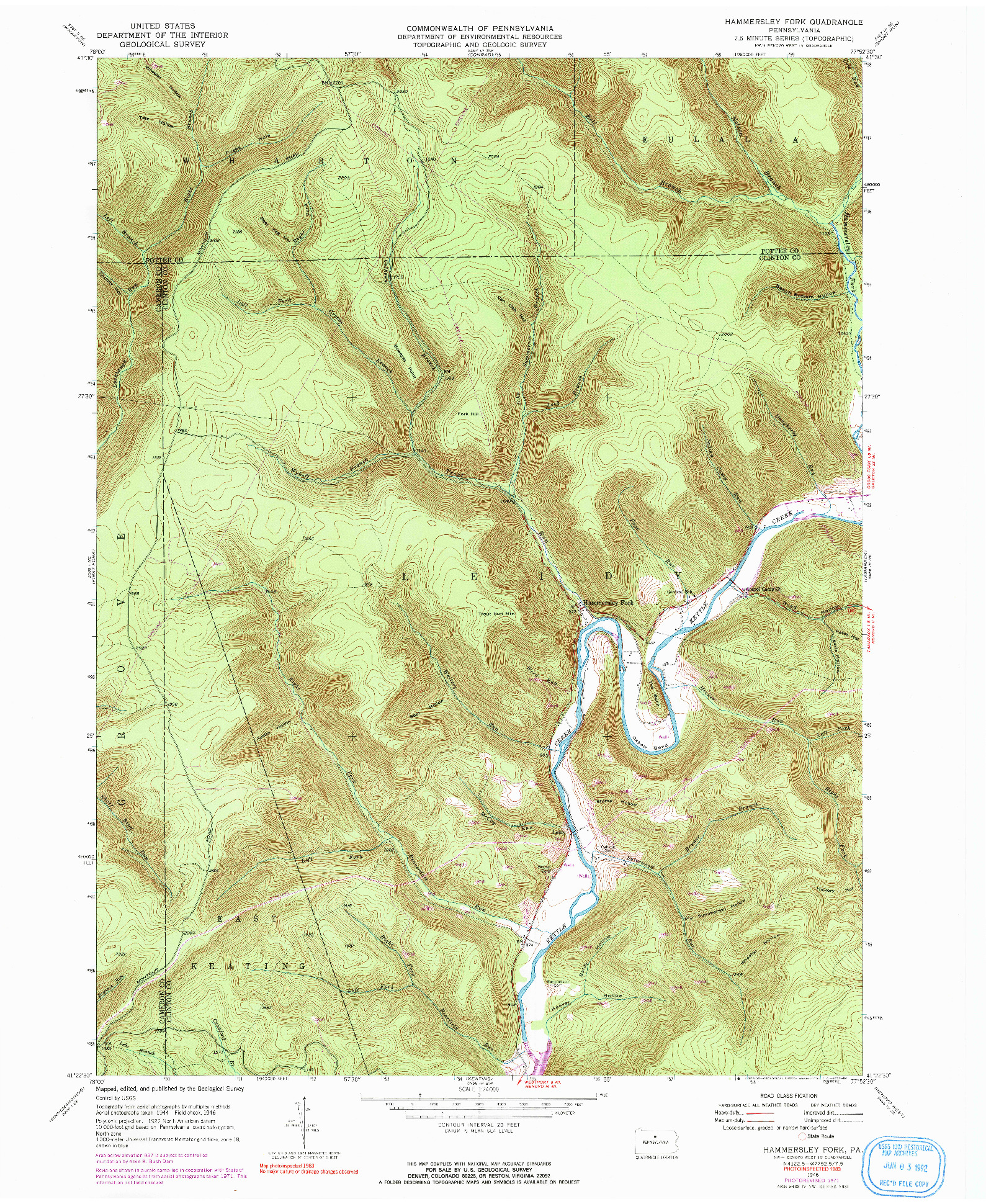 USGS 1:24000-SCALE QUADRANGLE FOR HAMMERSLEY FORK, PA 1946