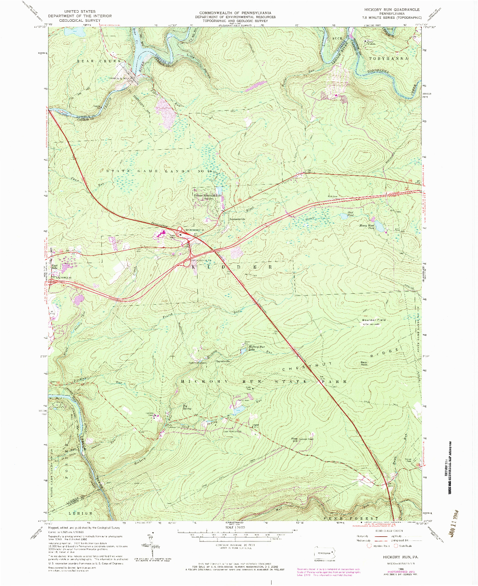 USGS 1:24000-SCALE QUADRANGLE FOR HICKORY RUN, PA 1966