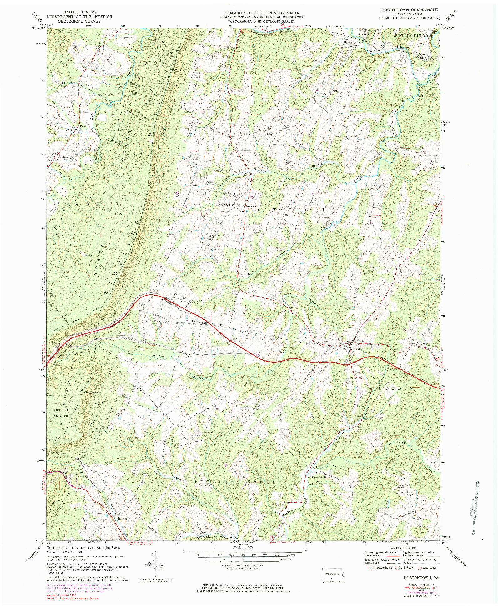 USGS 1:24000-SCALE QUADRANGLE FOR HUSTONTOWN, PA 1968