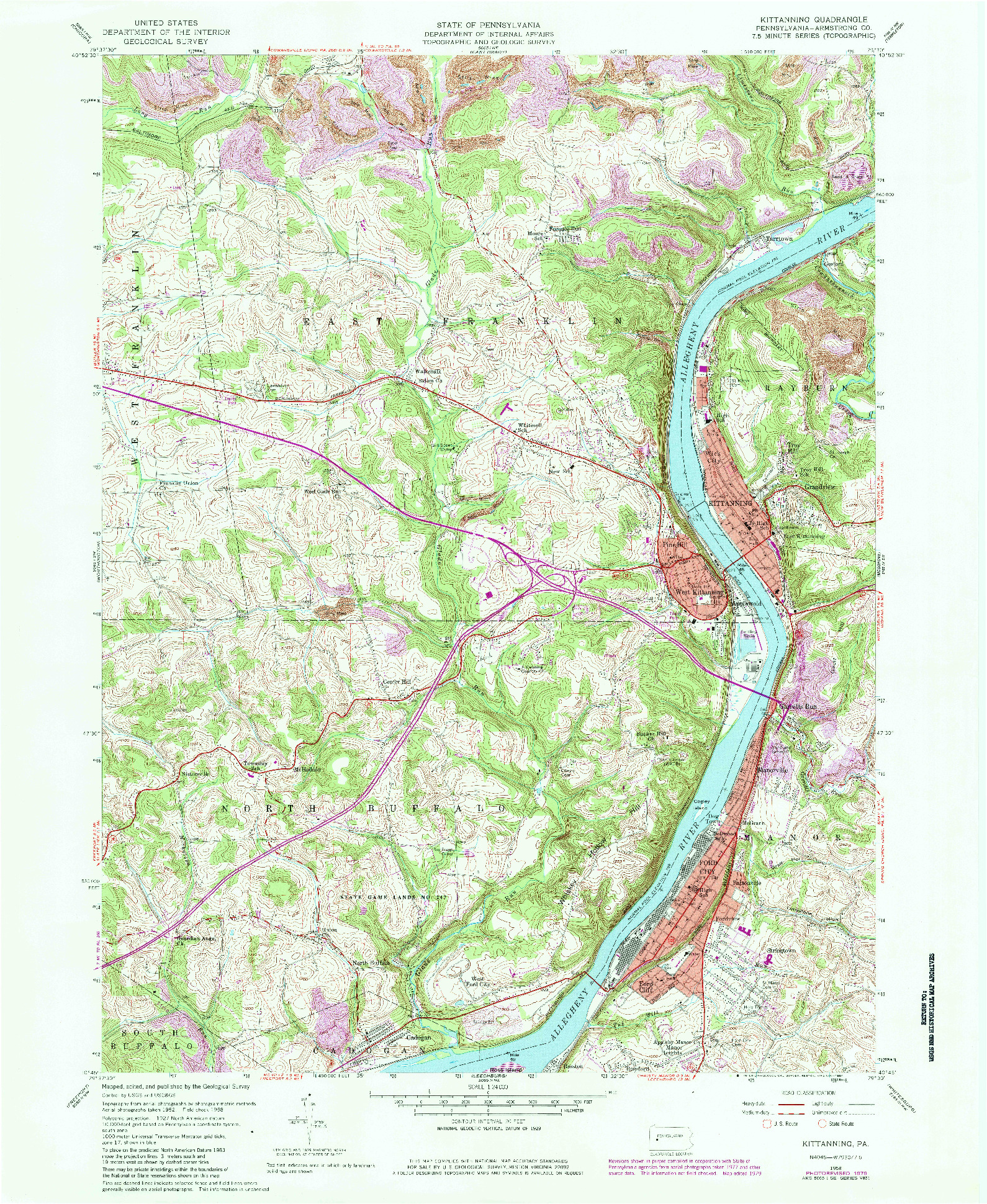USGS 1:24000-SCALE QUADRANGLE FOR KITTANNING, PA 1958