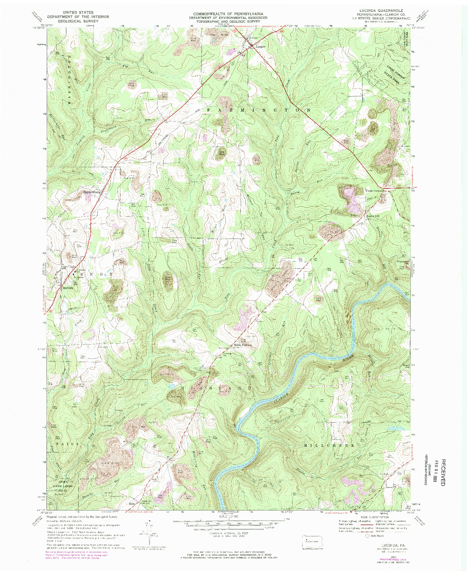 USGS 1:24000-SCALE QUADRANGLE FOR LUCINDA, PA 1967