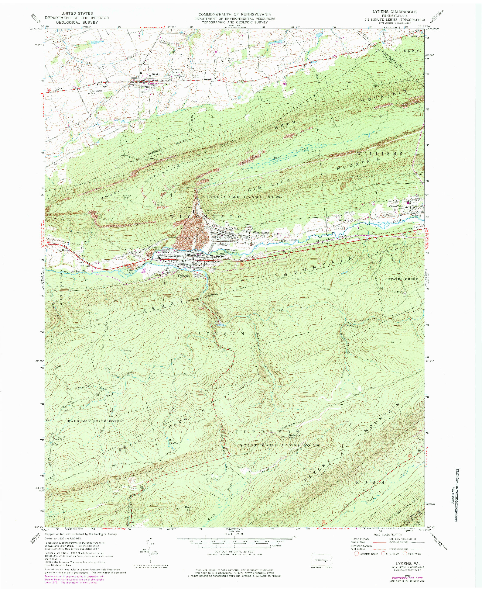 USGS 1:24000-SCALE QUADRANGLE FOR LYKENS, PA 1969