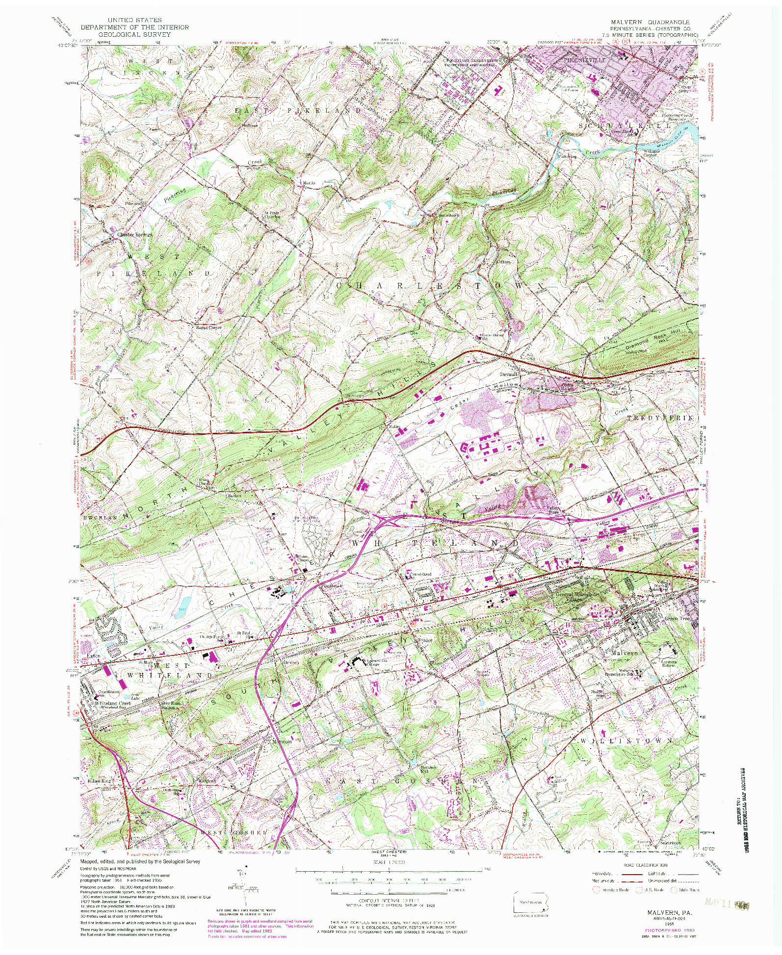 USGS 1:24000-SCALE QUADRANGLE FOR MALVERN, PA 1955