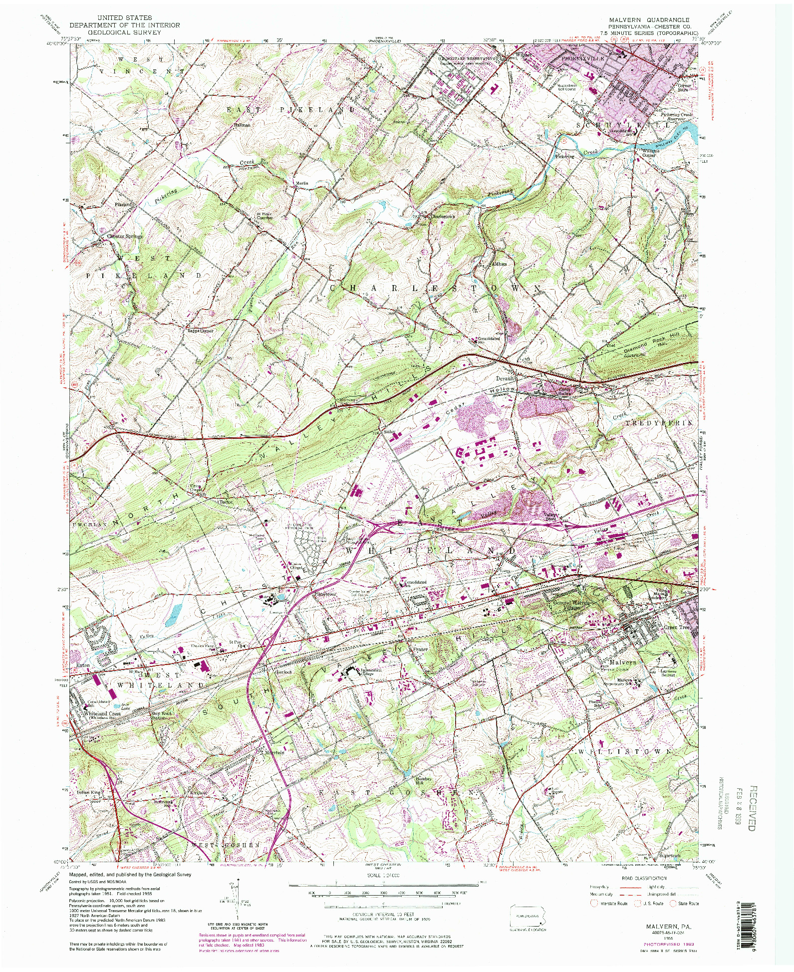 USGS 1:24000-SCALE QUADRANGLE FOR MALVERN, PA 1955