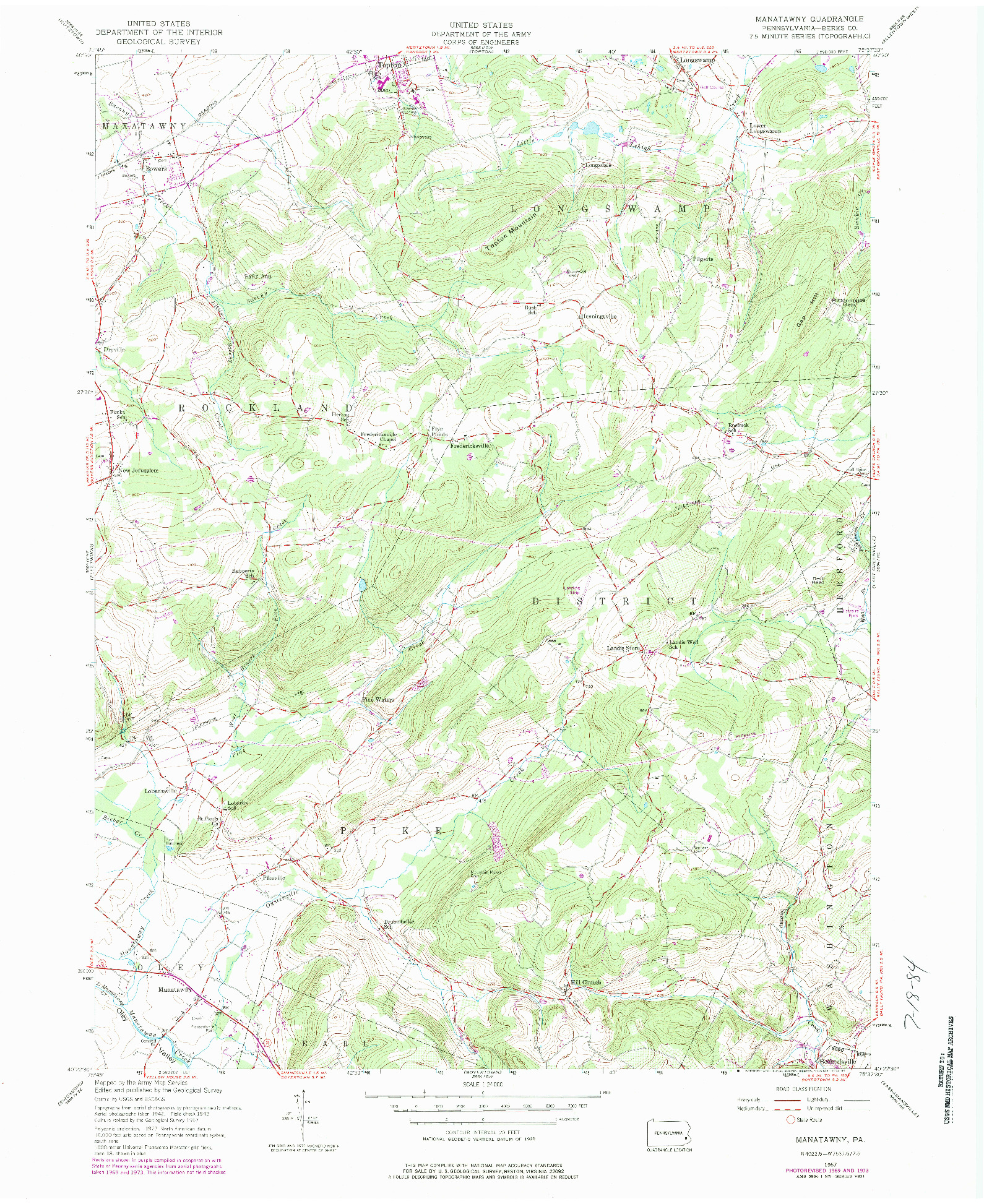 USGS 1:24000-SCALE QUADRANGLE FOR MANATAWNY, PA 1957